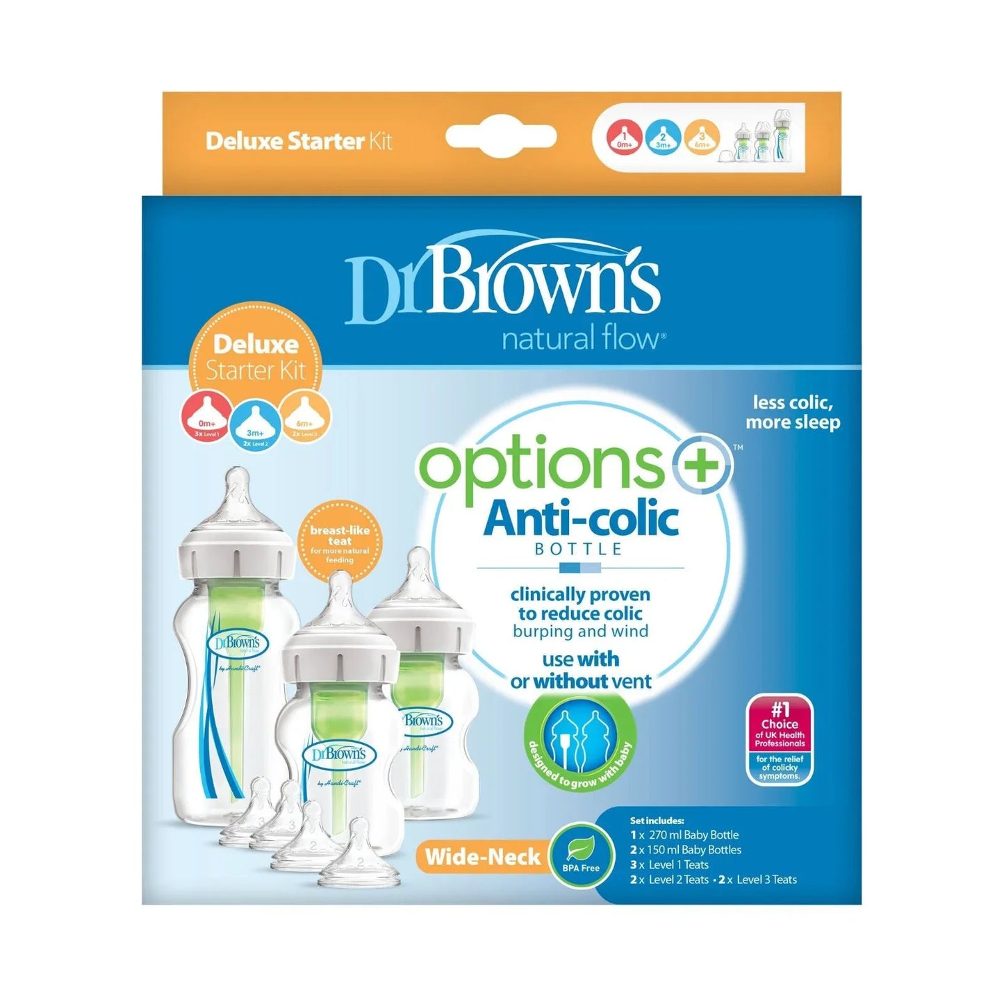 Dr. Brown's Options+ Anti-Colic Baby Bottle Wide Neck Starter Kit