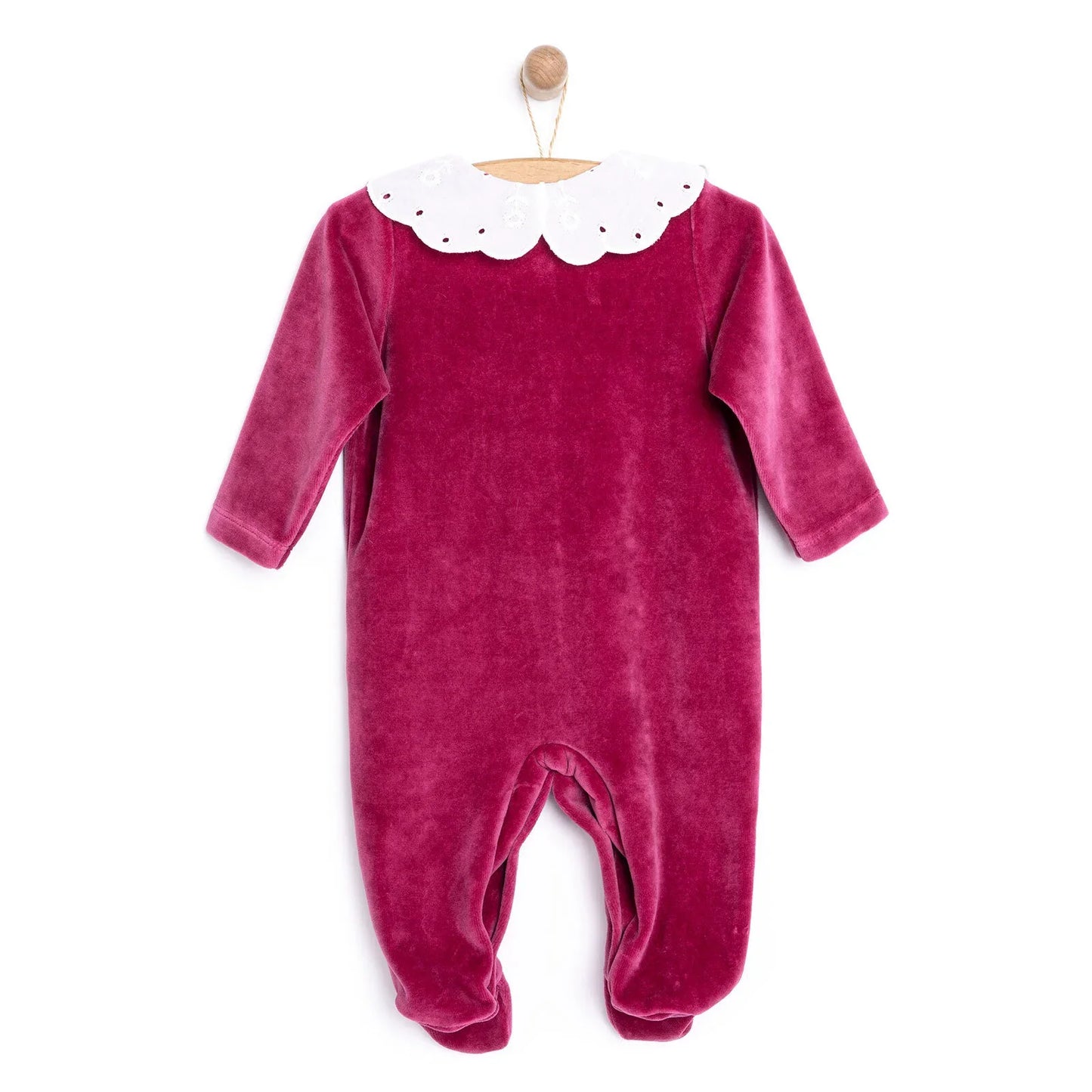 HelloBaby Newborn Unisex Embroidered Velvet Jumpsuit - Fuchsia