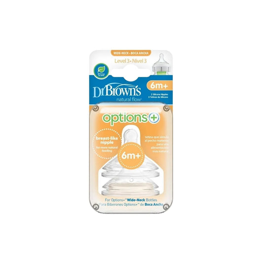 Dr. Brown's Options+ Baby Bottle Teats Level 3 Wide Neck 6+ months Pack of 2