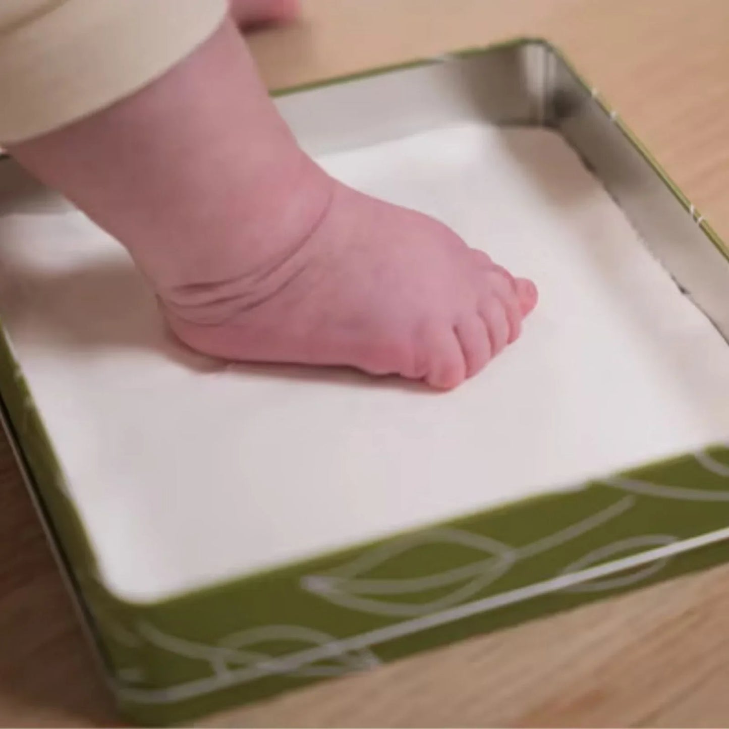 Petit Artichaut Baby Hand & Foot Imprints Square Box - Olive Tree