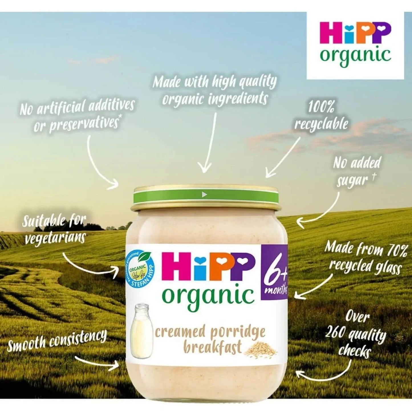 HiPP Organic Creamed Porridge Breakfast Baby Food Jar 6+ months 125g