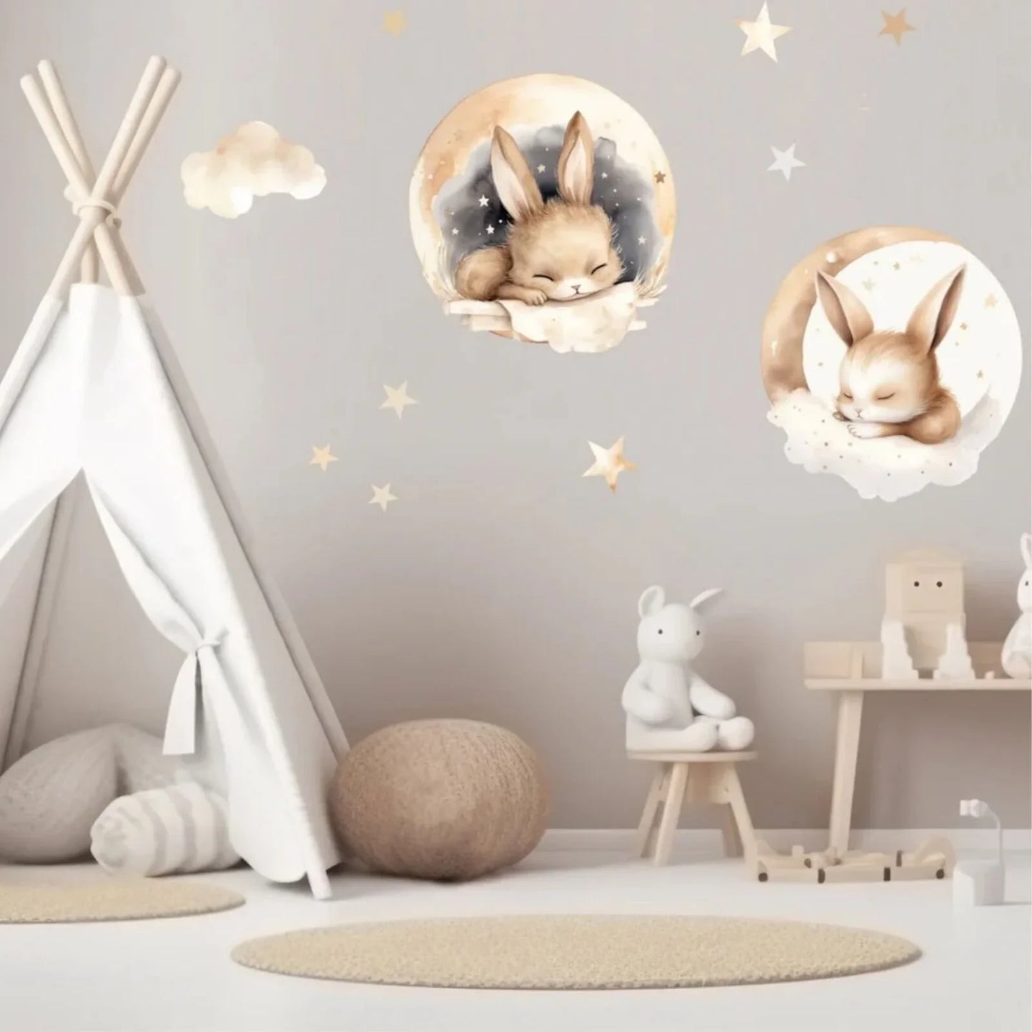 Live Vida Sleeping Bunnies Circle Wall Art Stickers 2 pcs