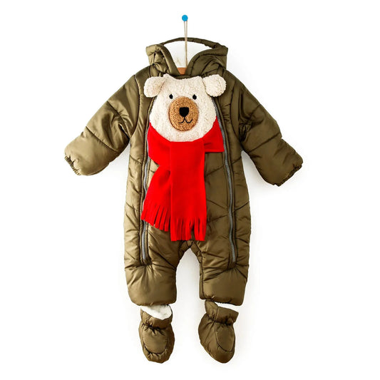 Midimod Baby Boy Snowsuit with Double Zip - Khaki