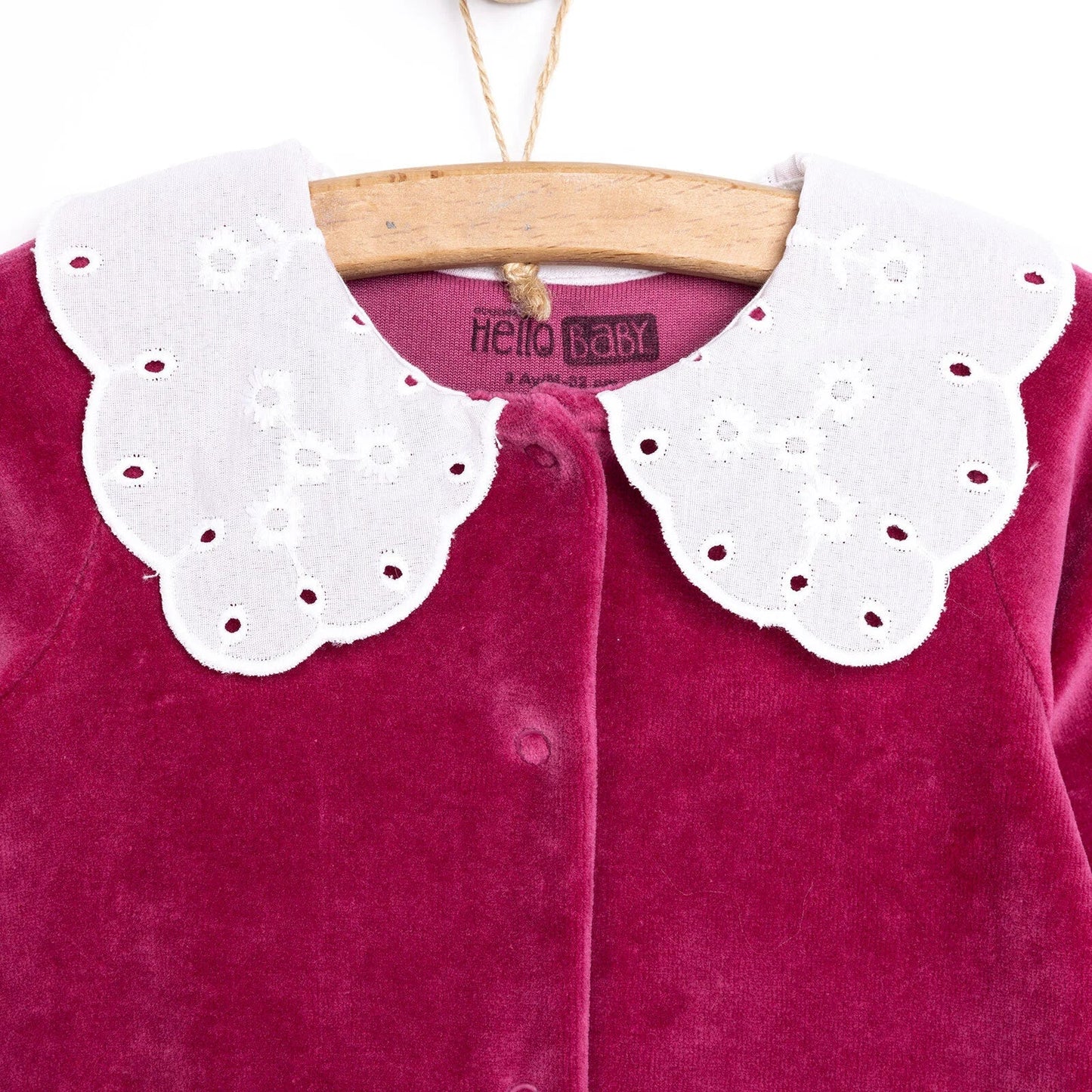 HelloBaby Newborn Unisex Embroidered Velvet Jumpsuit - Fuchsia