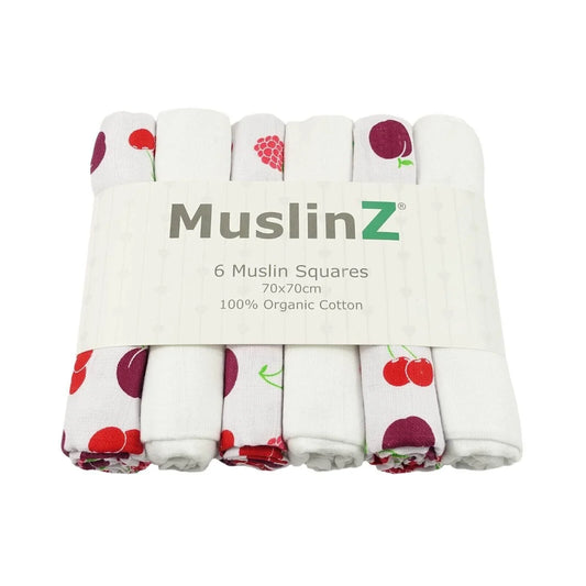MuslinZ 6 Pack Organic Cotton Muslin Squares 70x70cm - Fruit