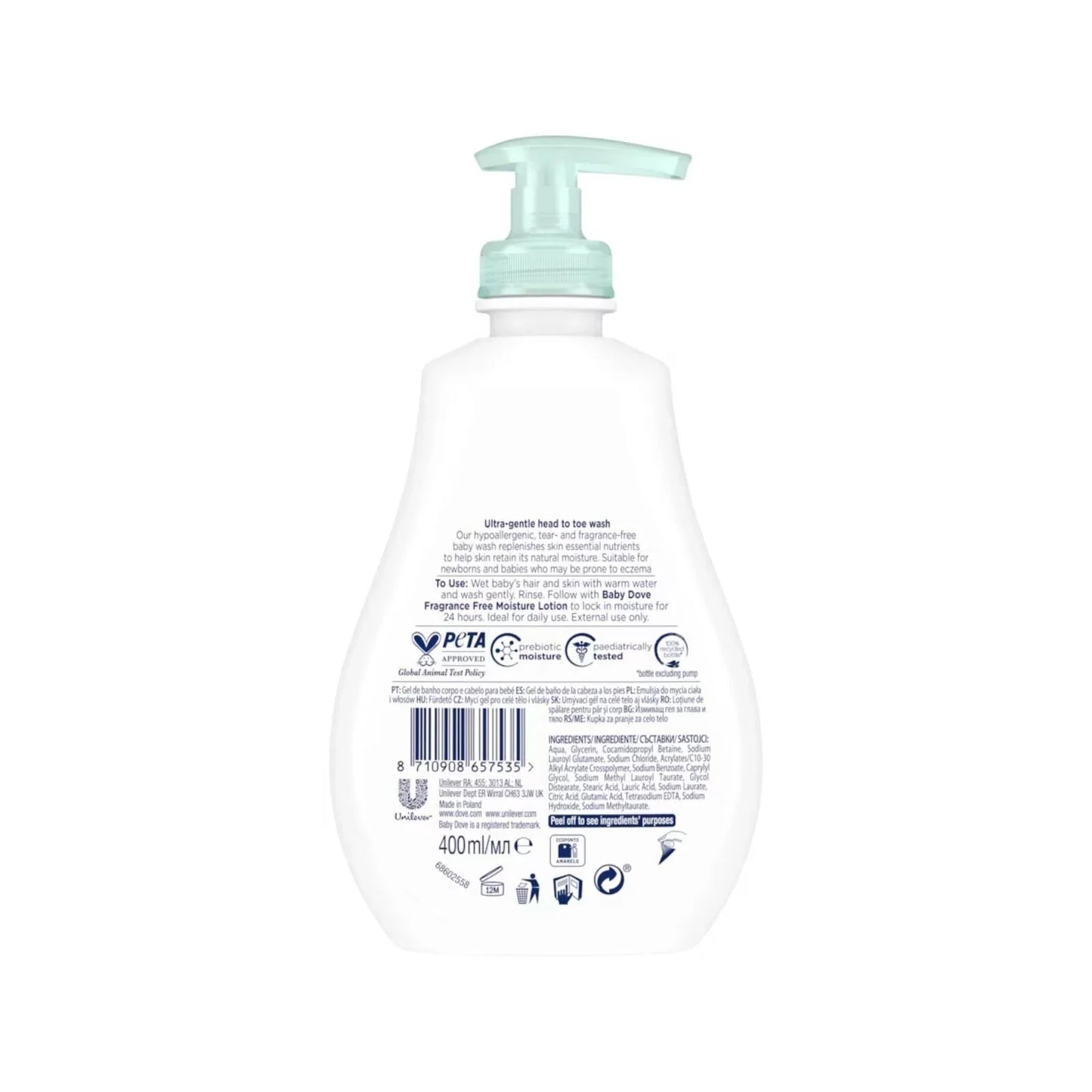 Dove Baby Head to Toe Wash Sensitive Fragrance Free 400ml