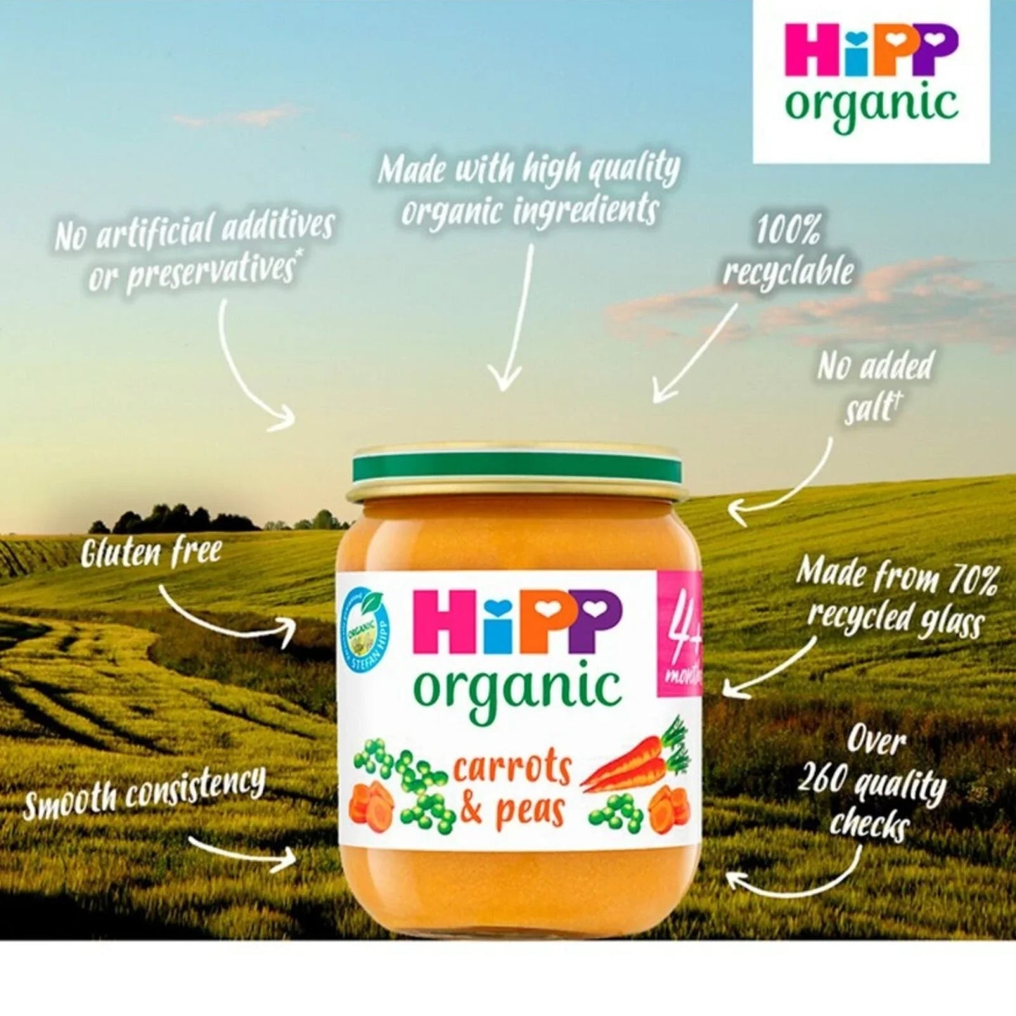 HiPP Organic Carrots & Peas Jar 4+ months 125g