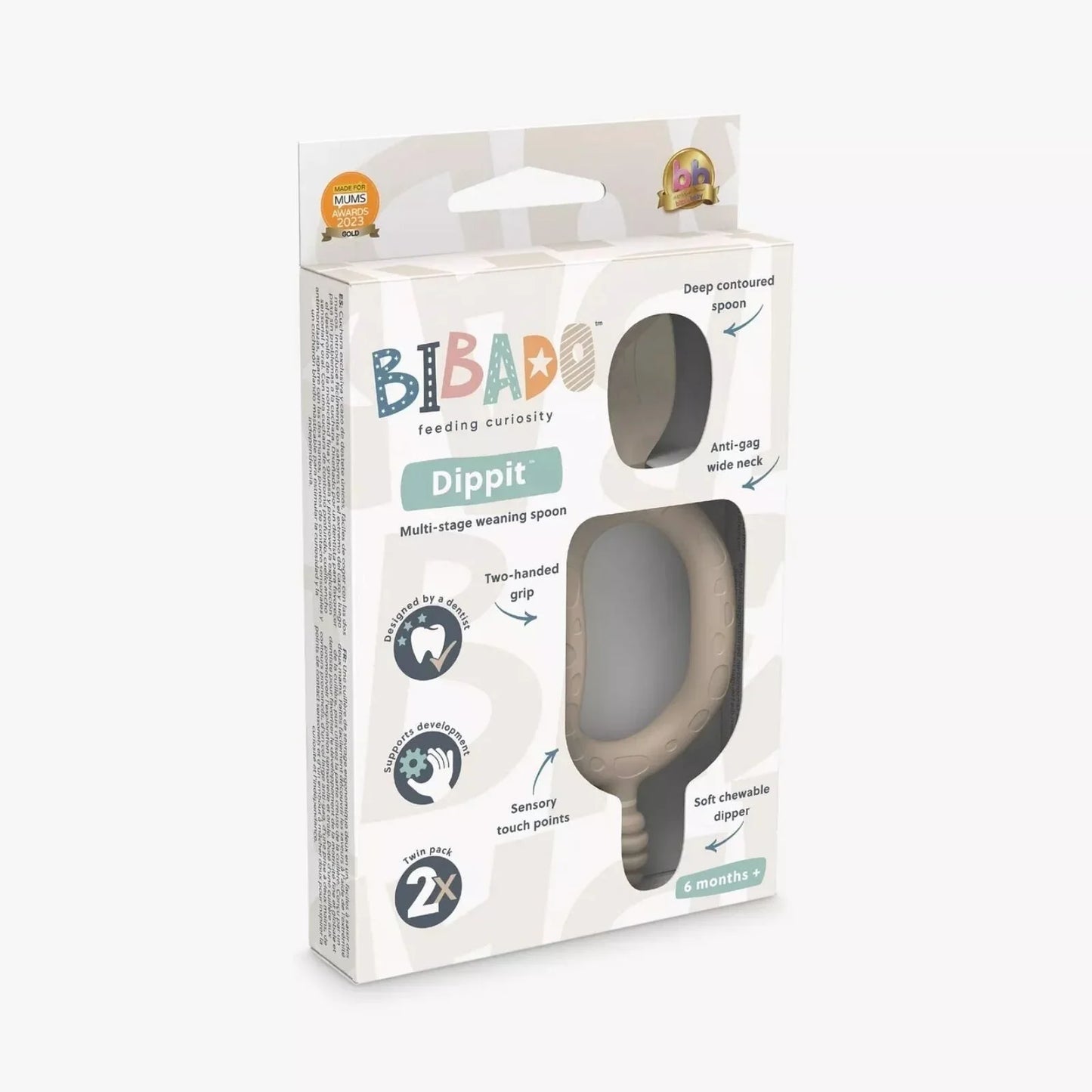 Bibado Dippit Baby Weaning Spoons 6+ months Pack of 2 - Fawn
