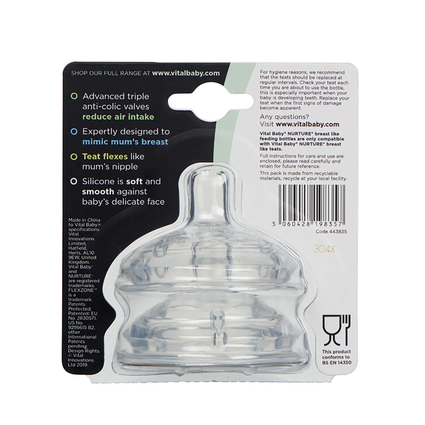 Vital Baby Nurture Breast Like Feeding Teat Medium Flow Pack of 2