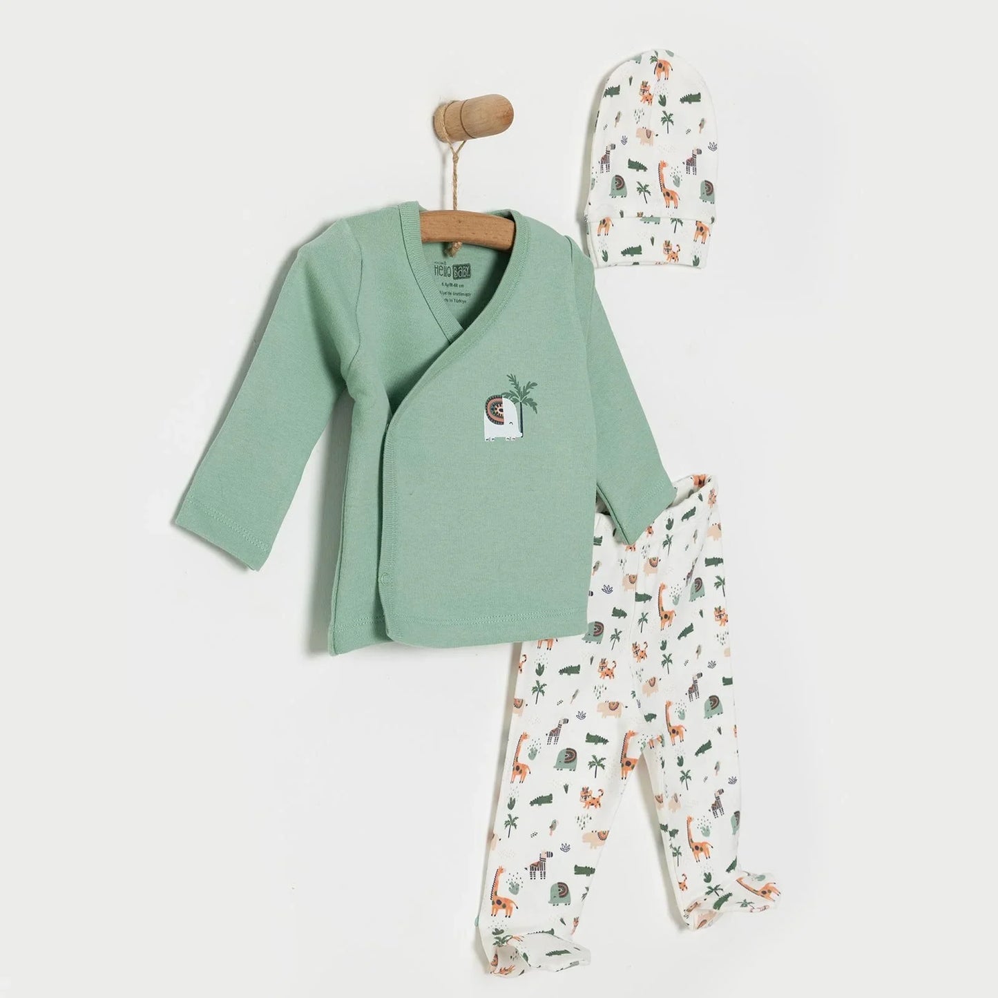 HelloBaby Baby Boy Footed Bottom & Hat & Jumpsuit - Ecru