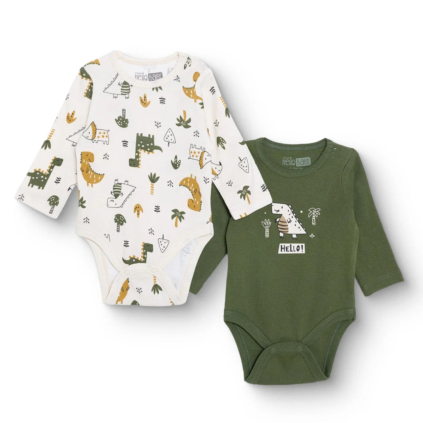 HelloBaby Long Sleeve Body 2 Pack - Khaki