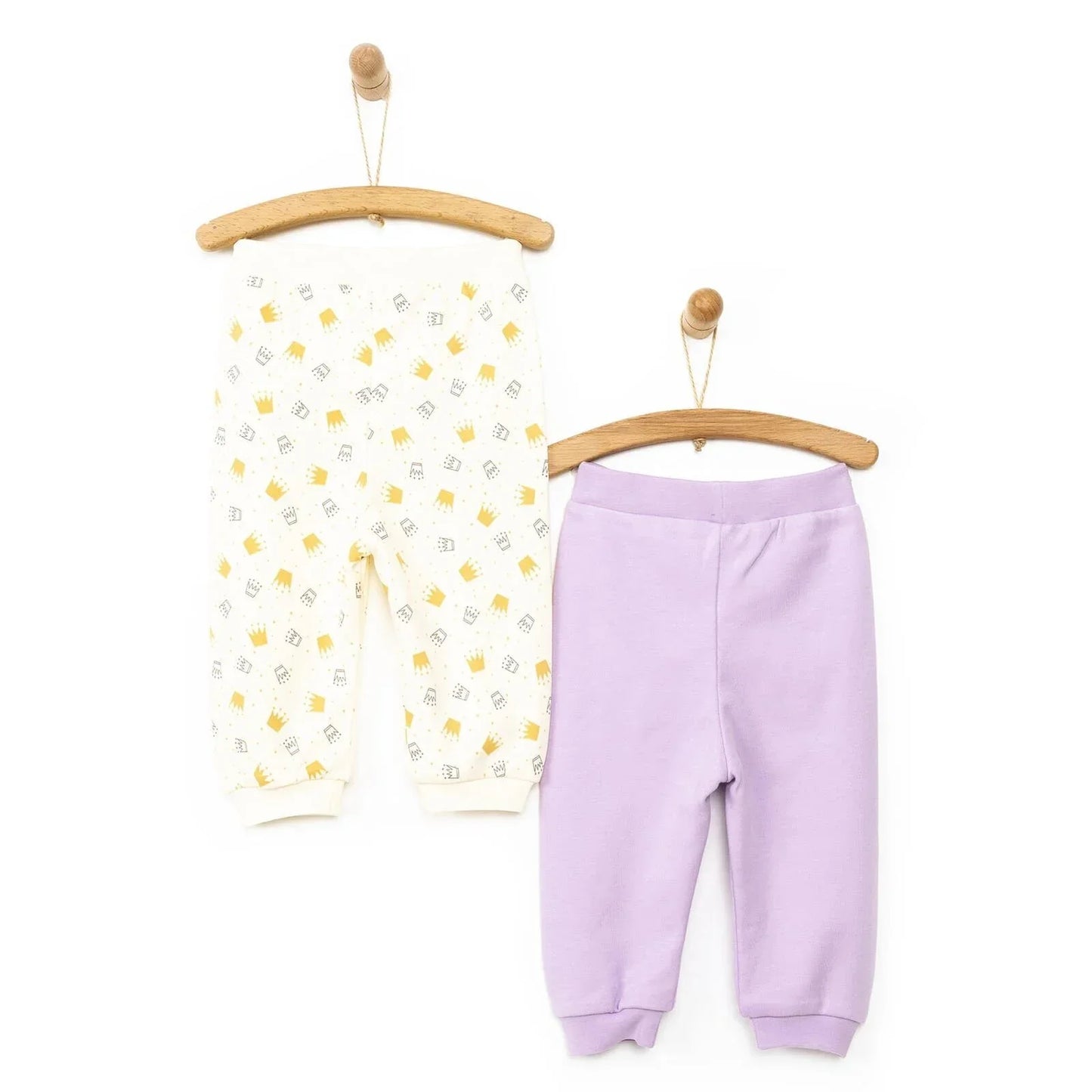 HelloBaby Basic Baby Girl Crown Printed Footless Bottom 2 pcs - Lilac