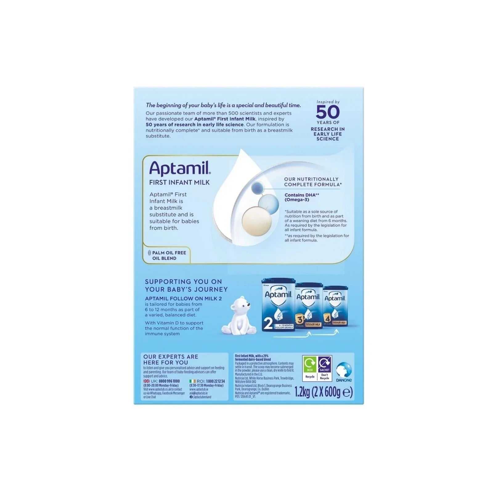 Aptamil 1 First Infant Milk Formula from Birth 1.2kg (2x600g)