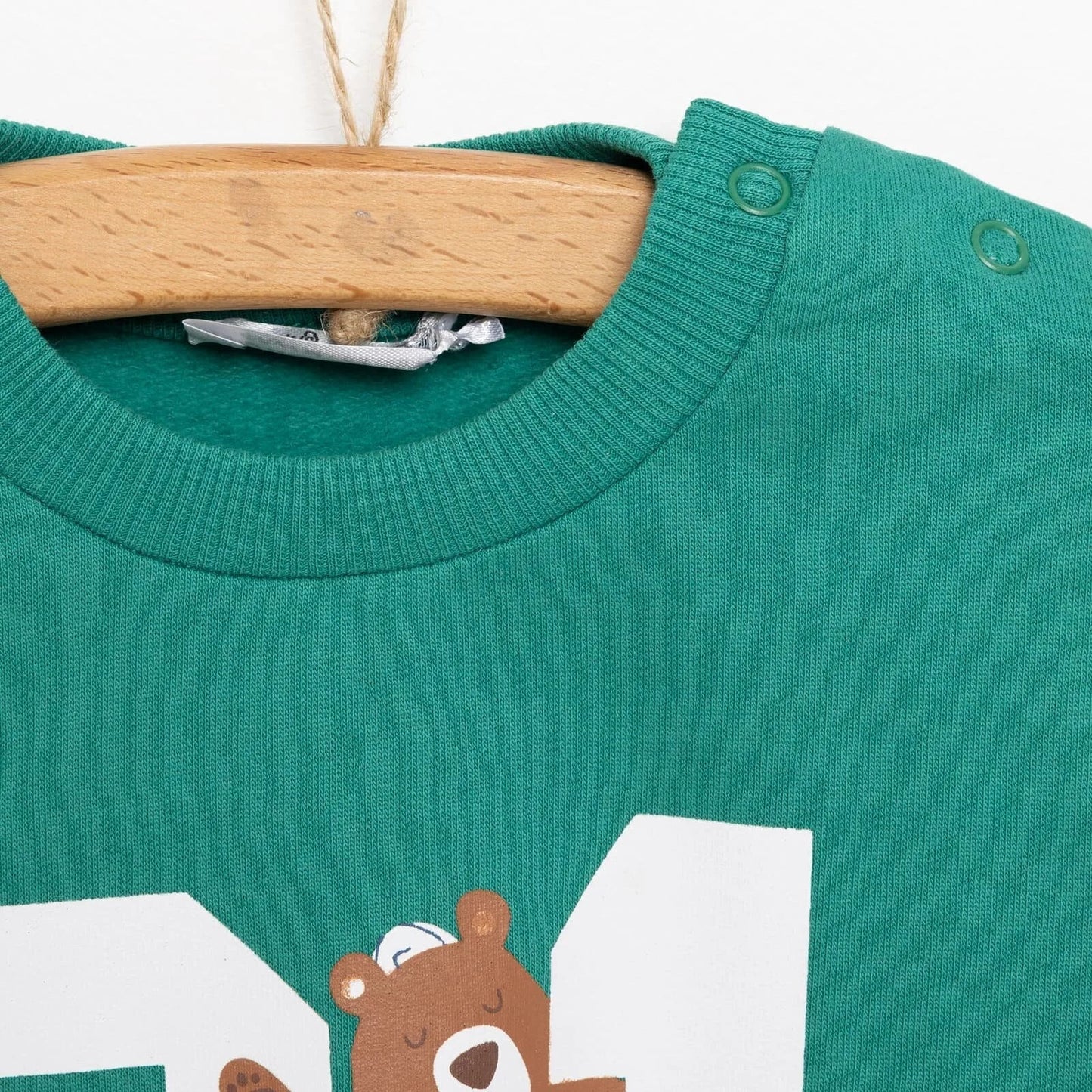 HelloBaby Basic Boy Low Raised  Bear Printed Sweatshirt - Dark Green