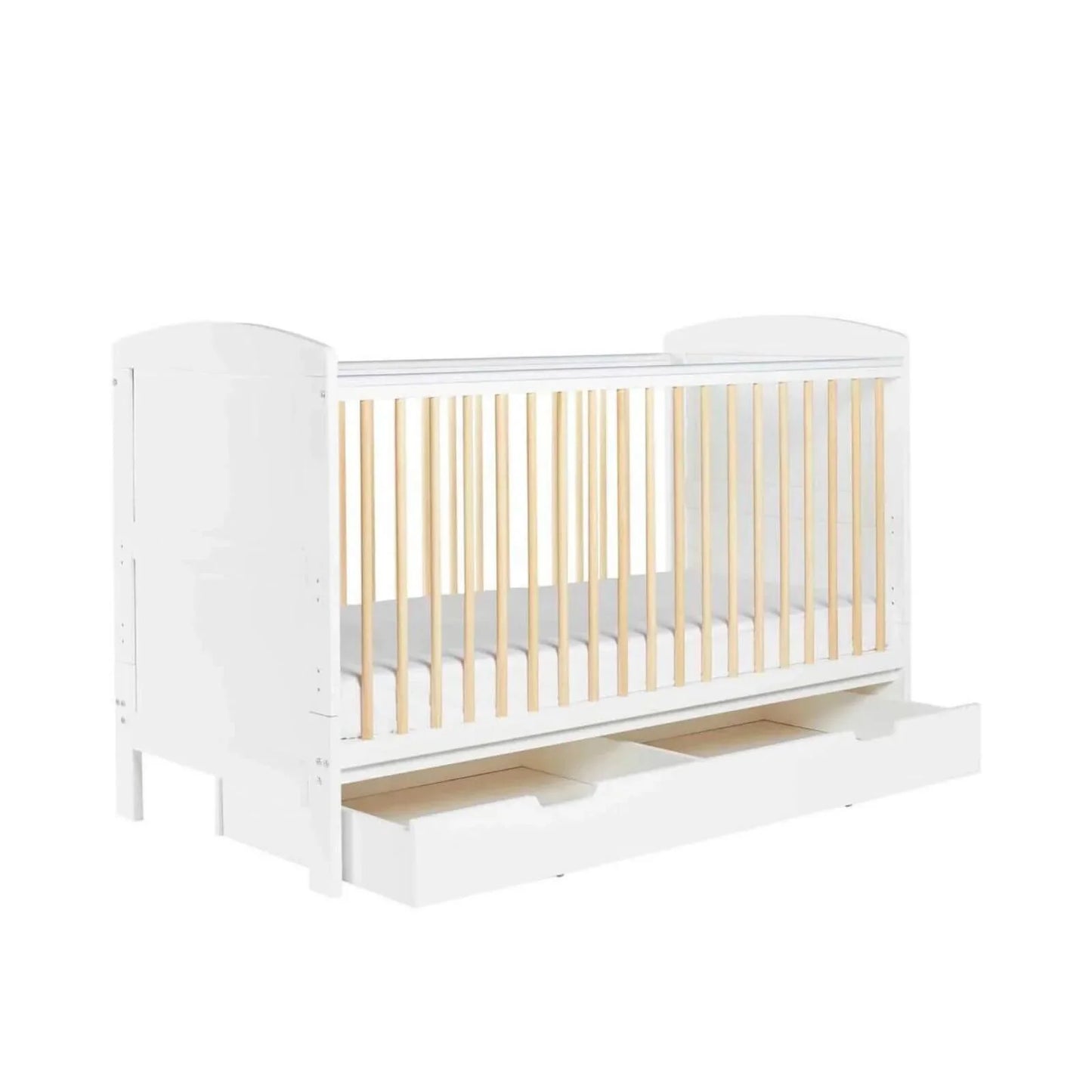 Ickle Bubba Coleby Scandi Cot Bed with Under Drawer Scandi White - Premium Pocket Sprung Mattress