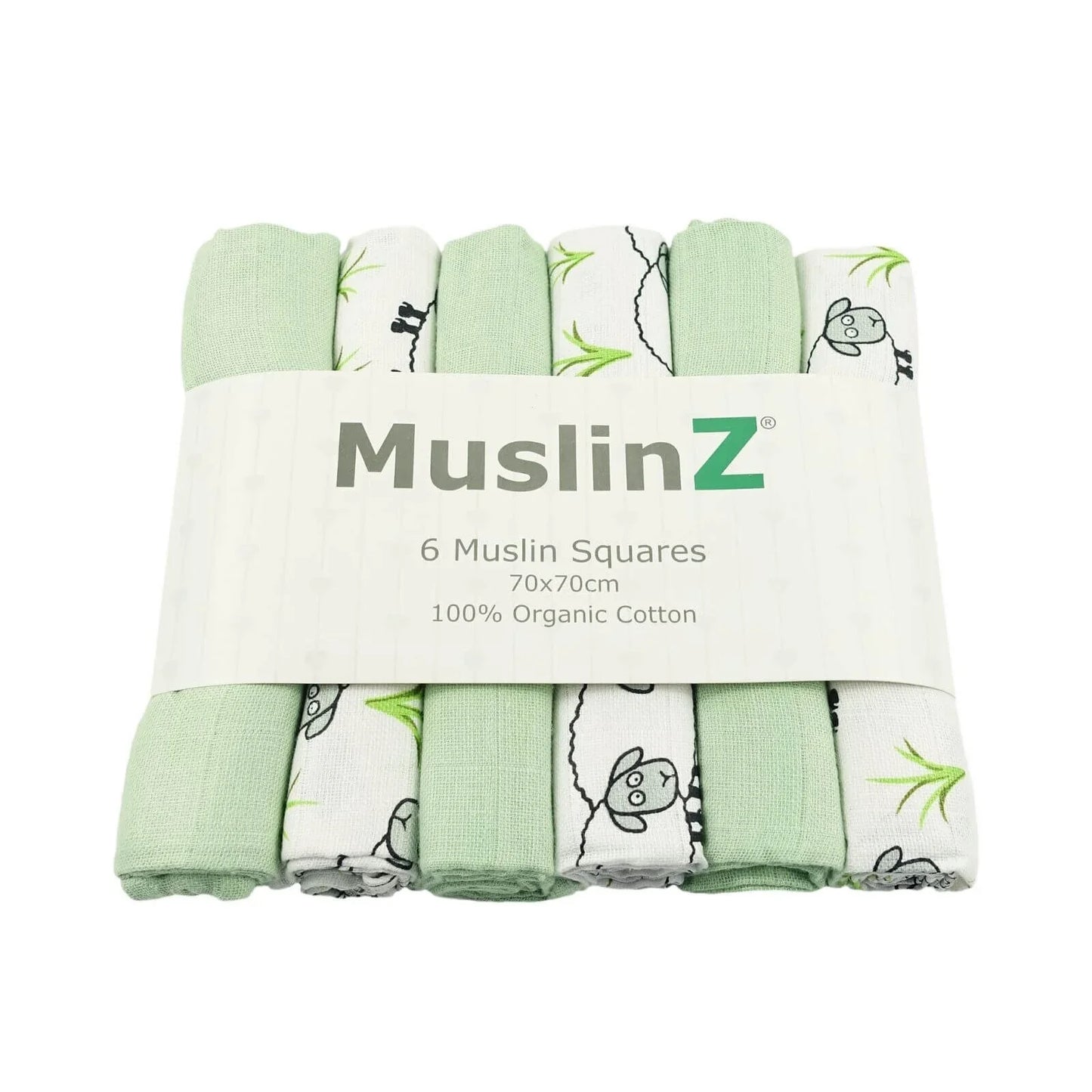 MuslinZ 6 Pack Organic Cotton Muslin Squares 70x70cm - Sheep