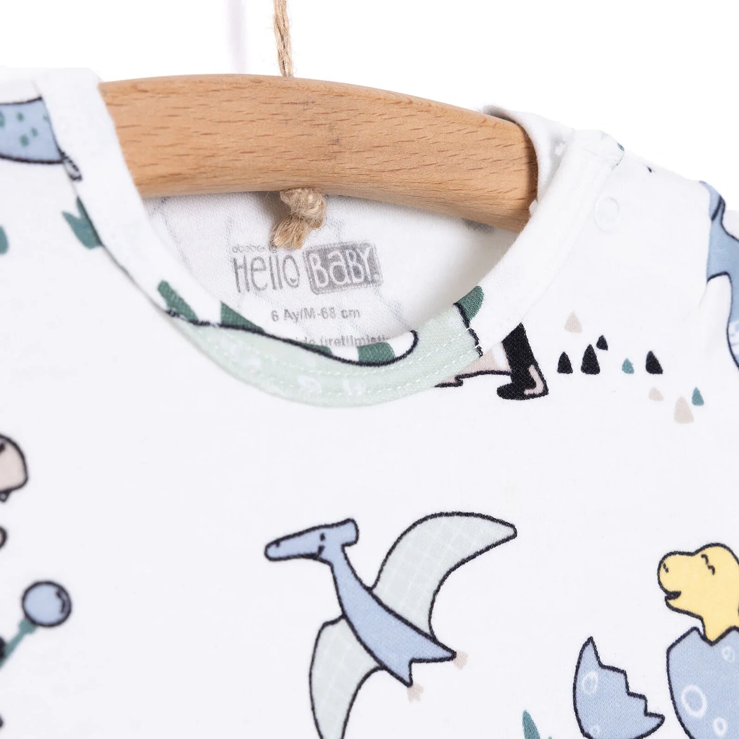 HelloBaby Boy Dino Printed Long Sleeve Bodysuit - White