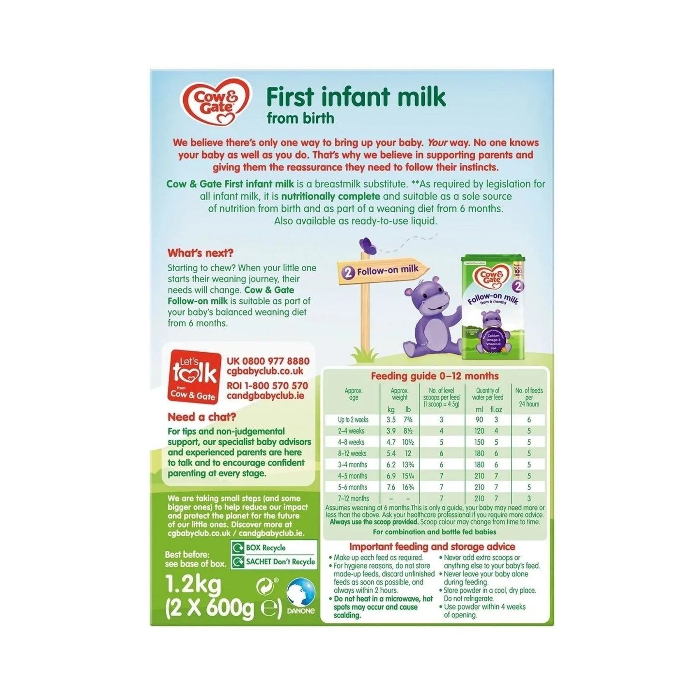 Cow and Gate 1 First Infant Milk Formula from Birth 1.2kg (2x600g)