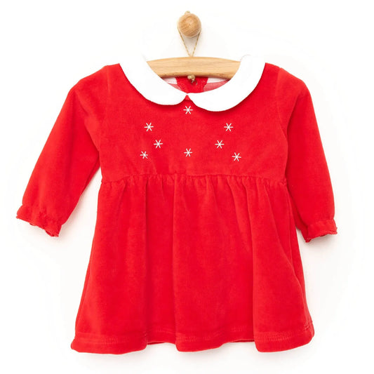 My First Christmas Newborn Girl Velvet Dress - Red