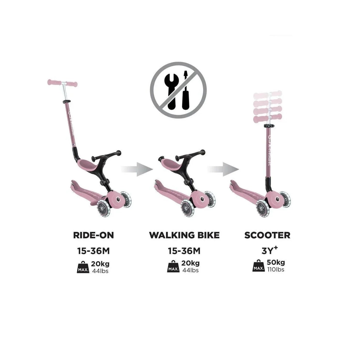 Globber Go Up Active Lights Eco Scooter - Berry