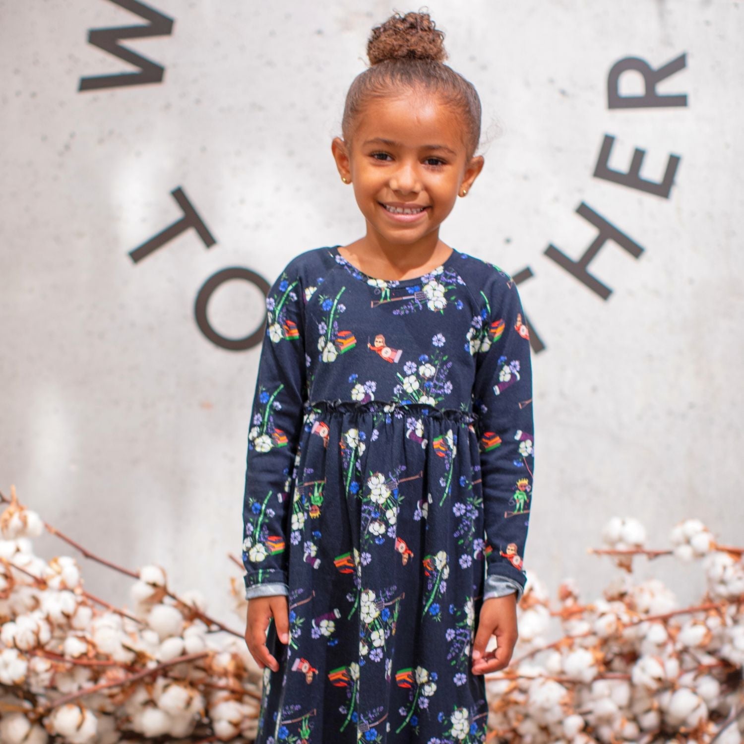 Girls Black Dress with Floral Print-1