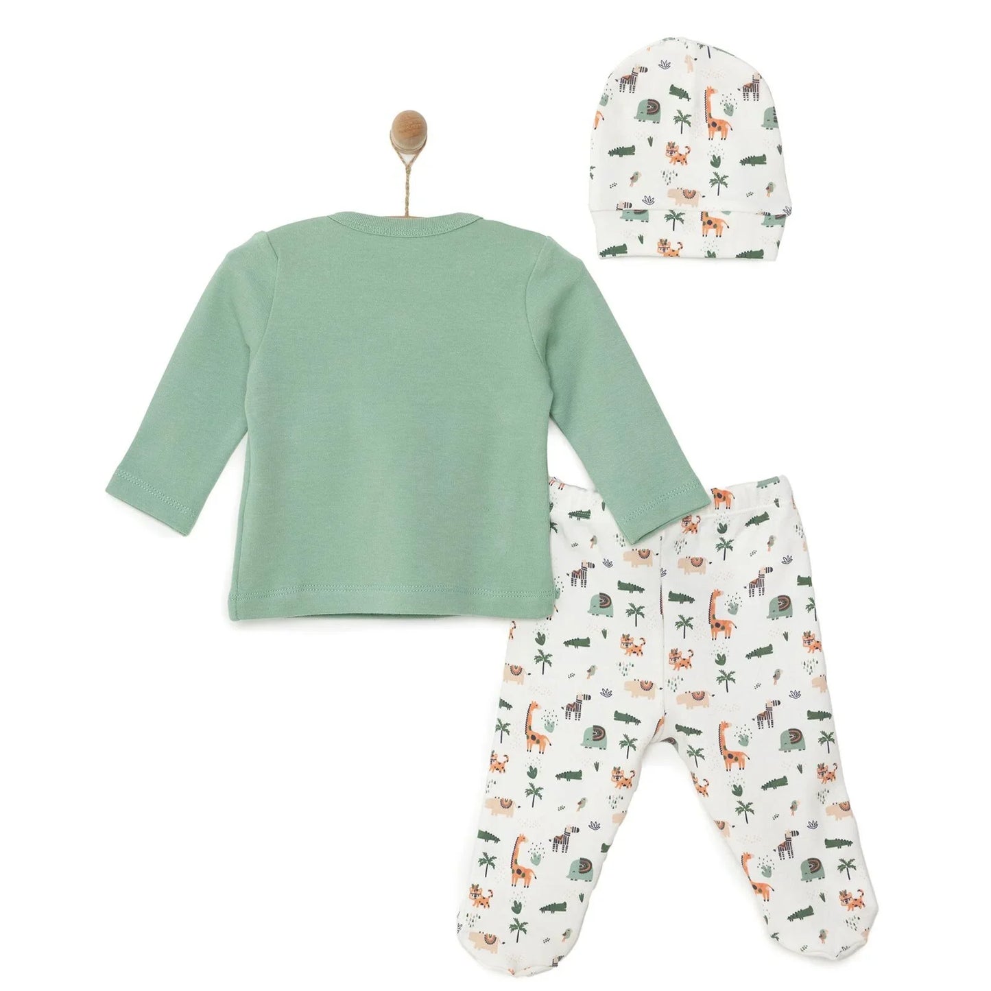 HelloBaby Baby Boy Footed Bottom & Hat & Jumpsuit - Ecru