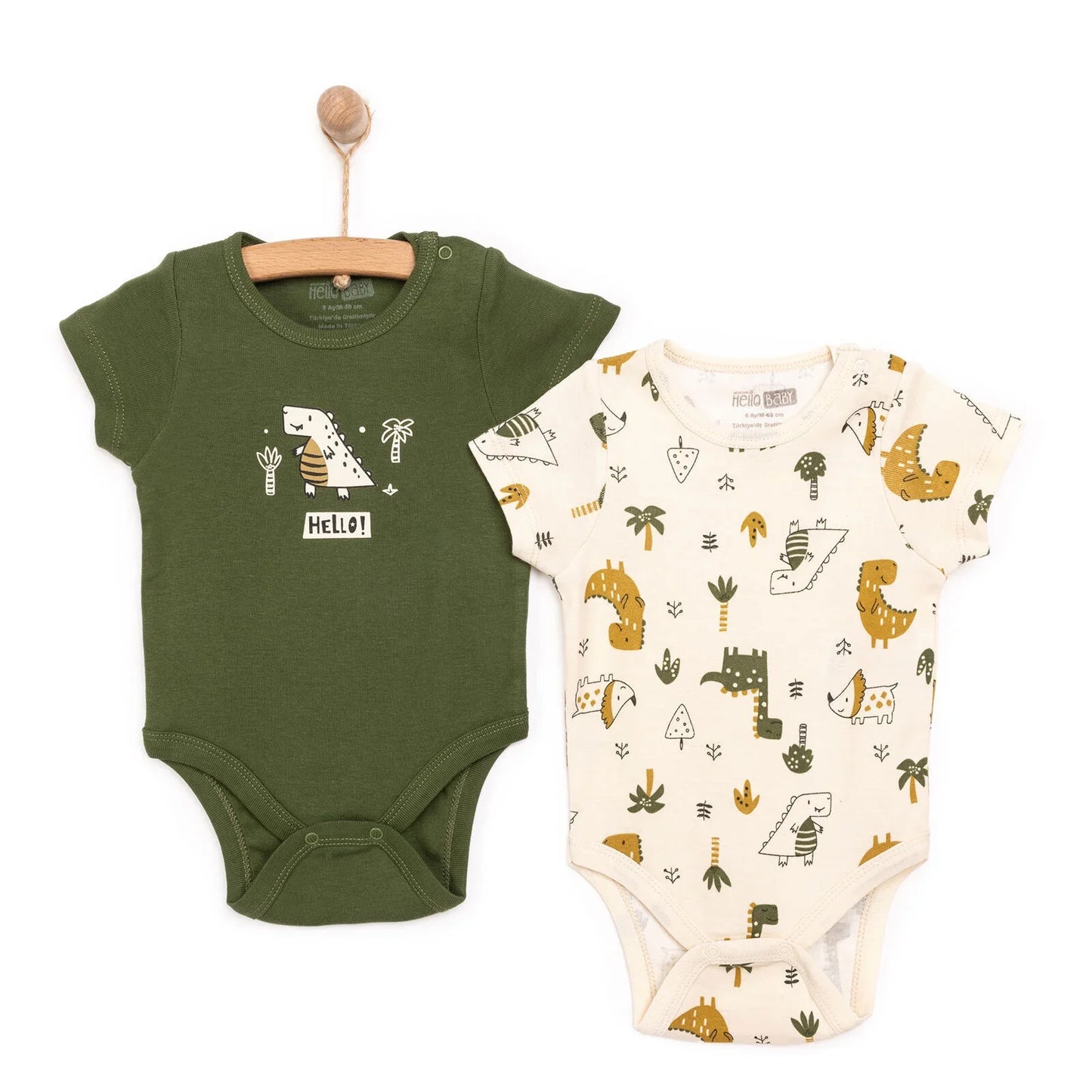 HelloBaby Boy Short Sleeve Bodysuit 2 pcs - Khaki