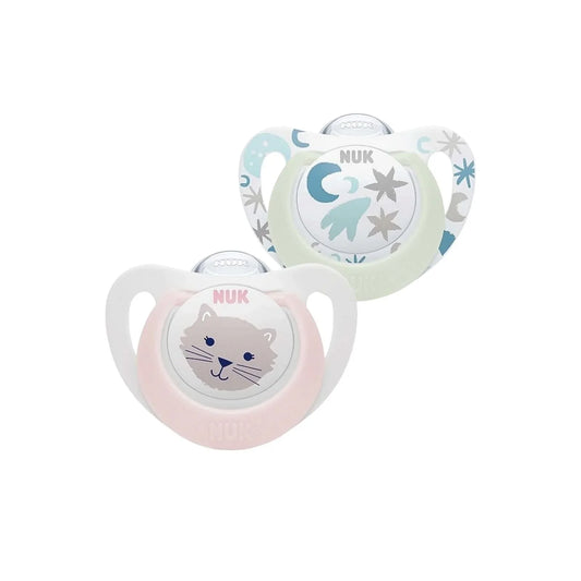 NUK Star Day & Night Soother 0-6 months Pack of 2 - Pink