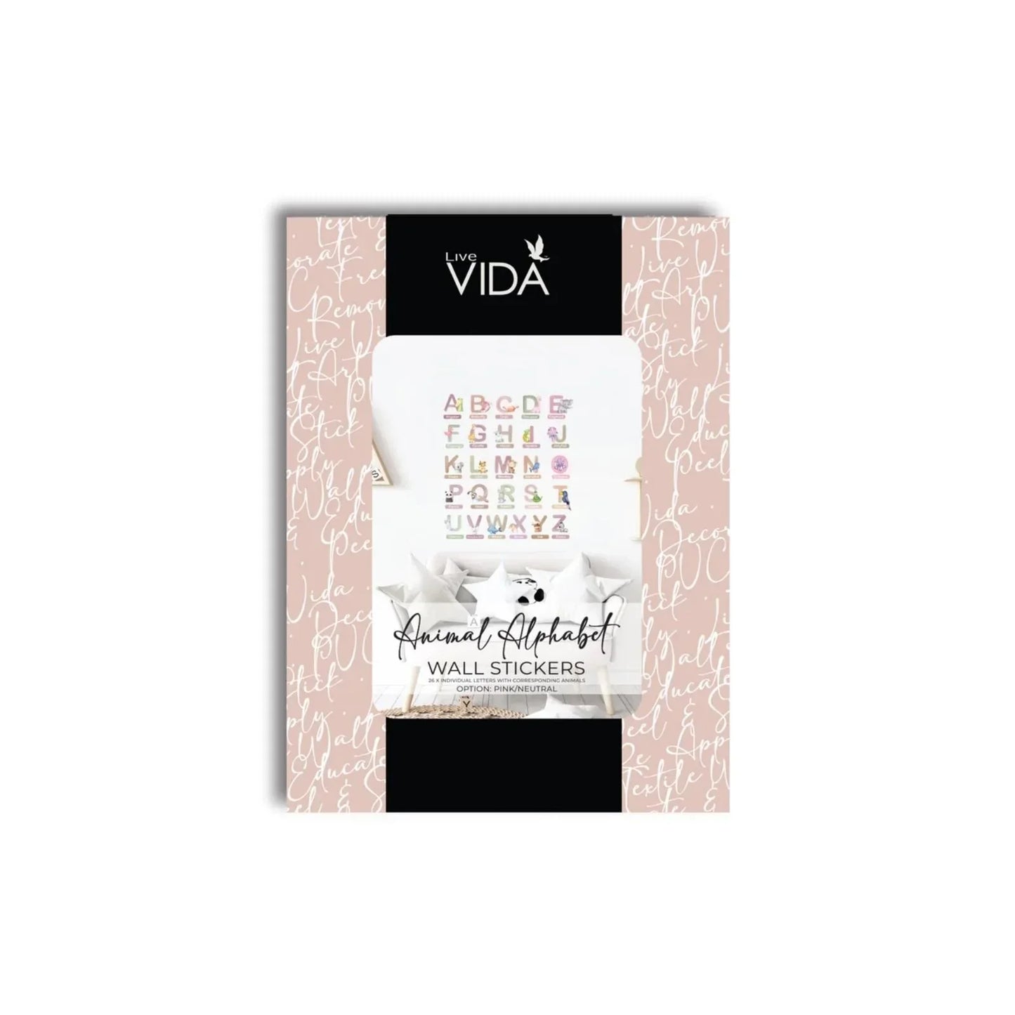 Live Vida Alphabet Wall Stickers with Animal Figures 26 pcs - Pink