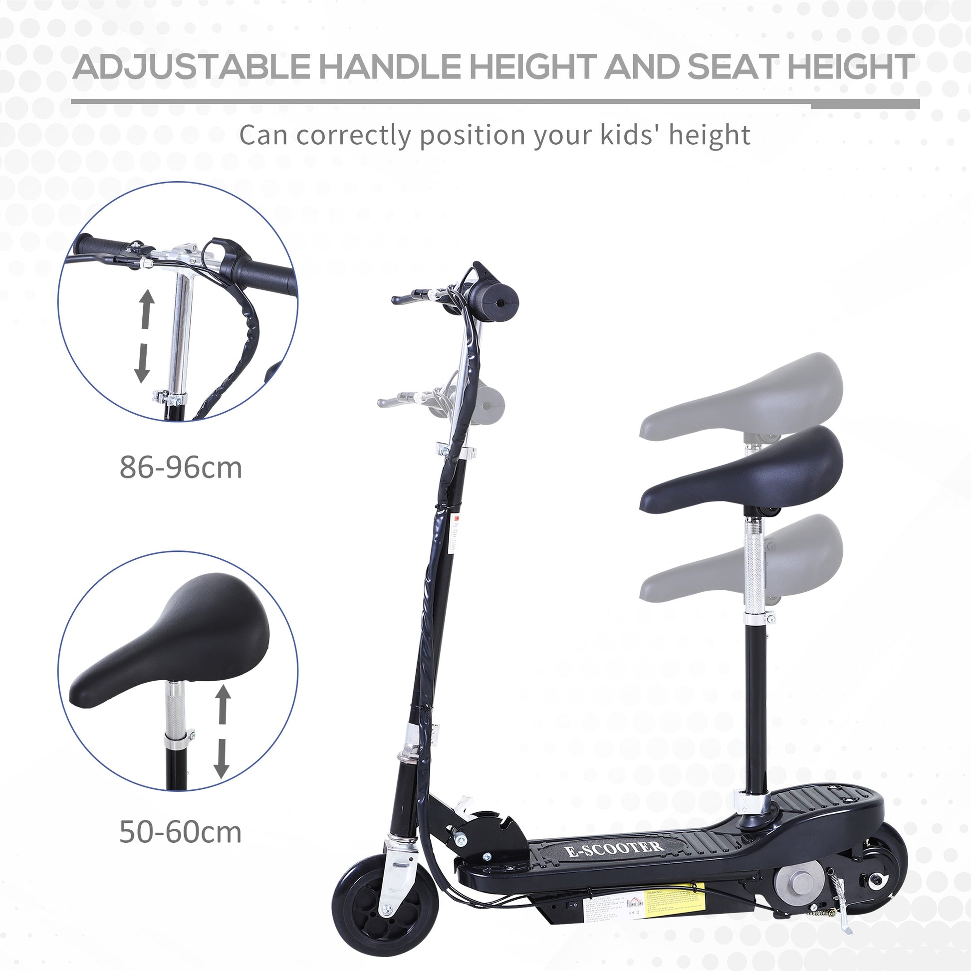 HOMCOM Outdoor Ride On Powered Scooter for kids Sporting Toy 120W Motor Bike 2 x 12V Battery in Black-3