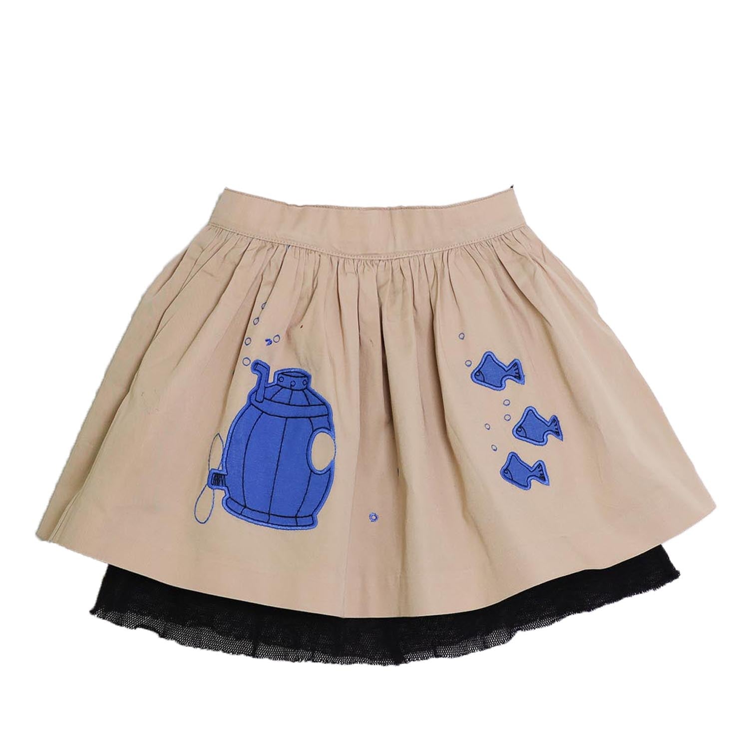 MAGIC MENDING PRELOVED Beige Cotton Skirt with Submarine, 4 years-0