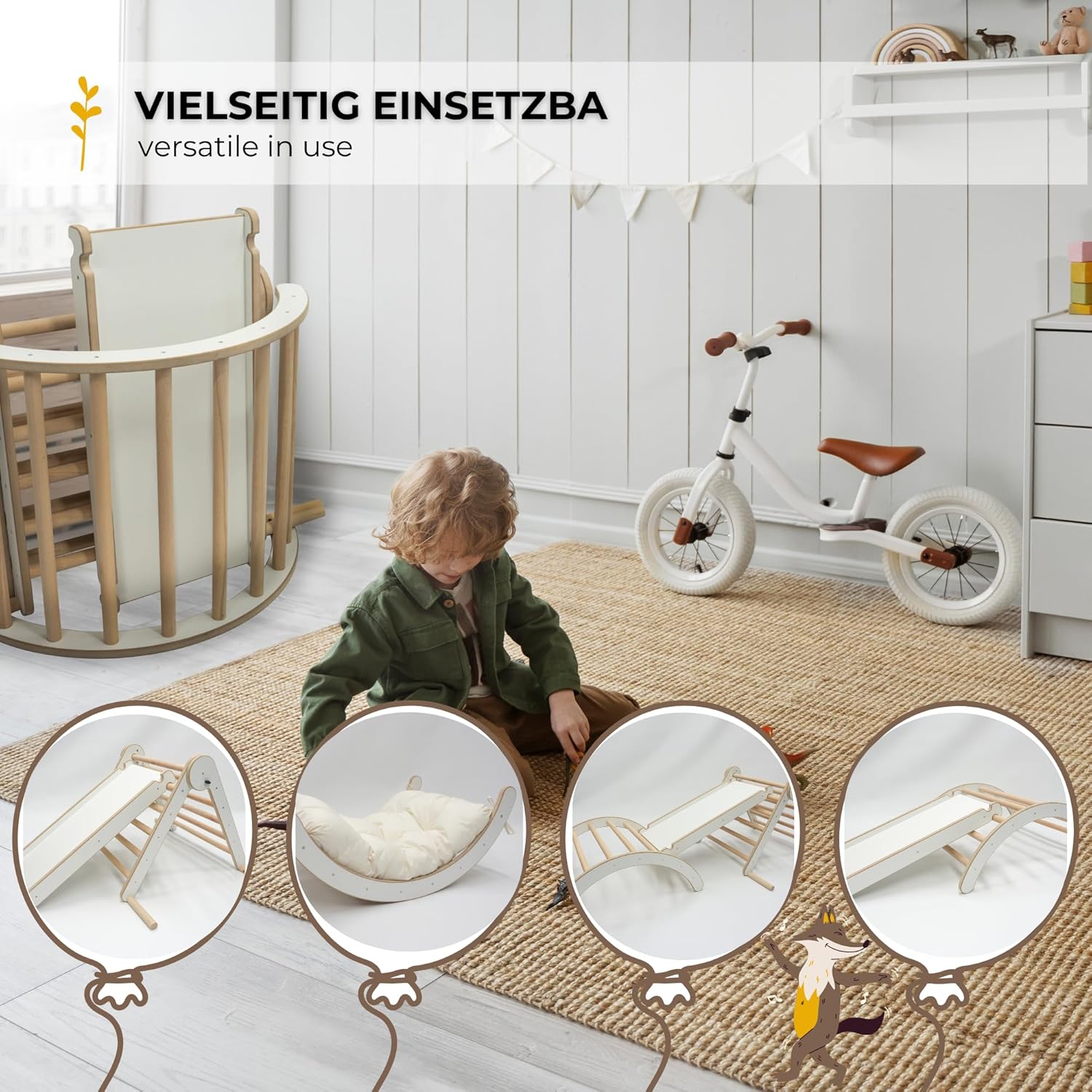 MAMOI® Climbing Frame Climbing Triangle Indoor 4 in 1 SET. Montessori climbing arch with cushions, indoor playground 1-3 years and slide for children.-3