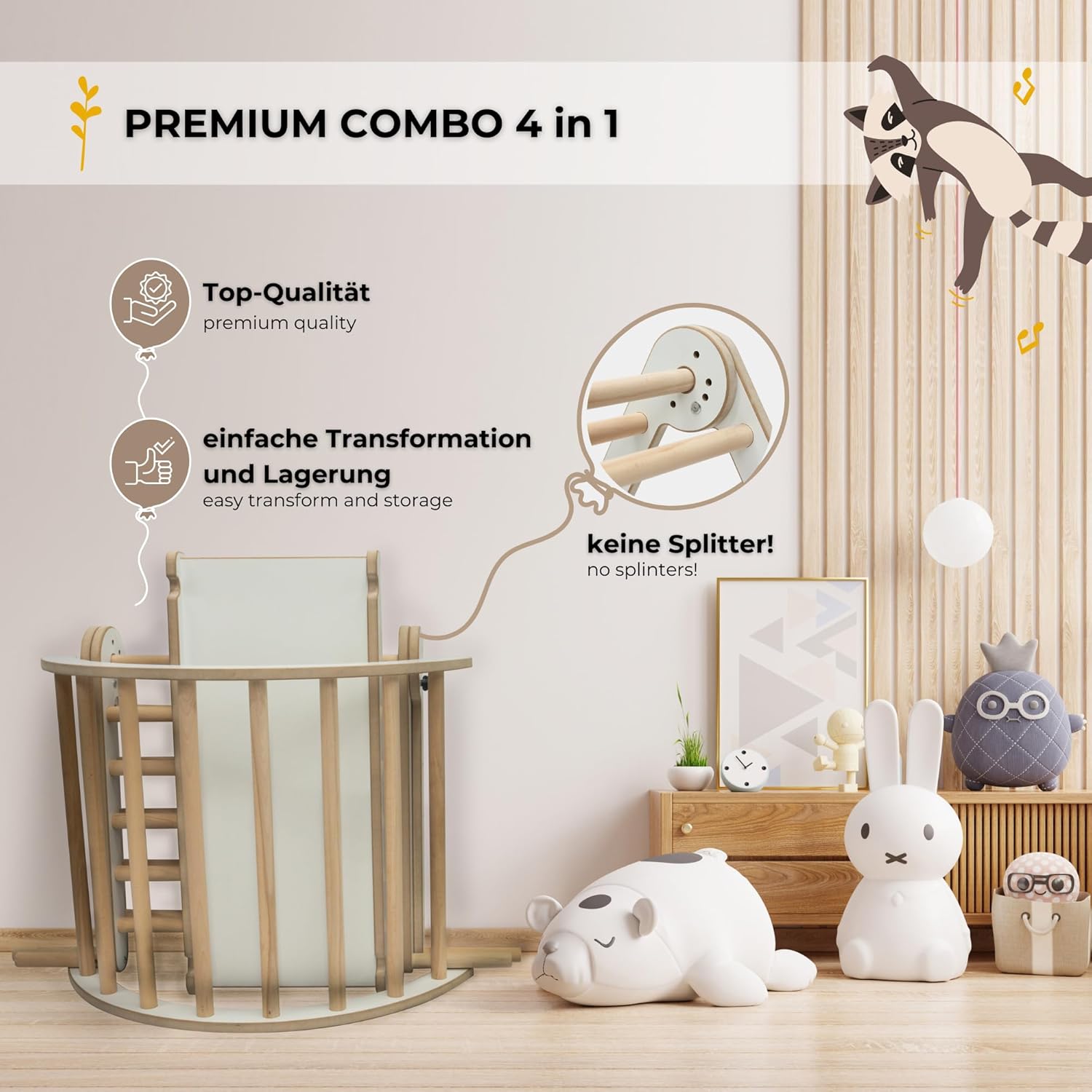 MAMOI® Climbing Frame Climbing Triangle Indoor 4 in 1 SET. Montessori climbing arch with cushions, indoor playground 1-3 years and slide for children.-6