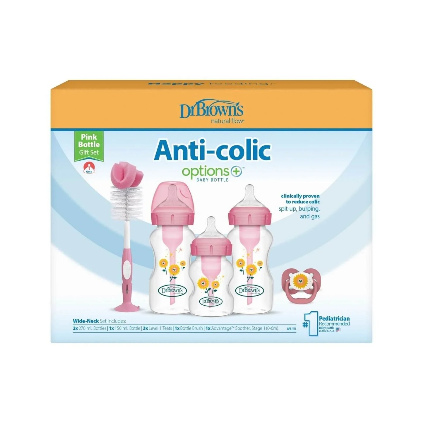 Dr. Brown's Natural Flow Options+ Anti-Colic Baby Bottle Gift Set - Pink