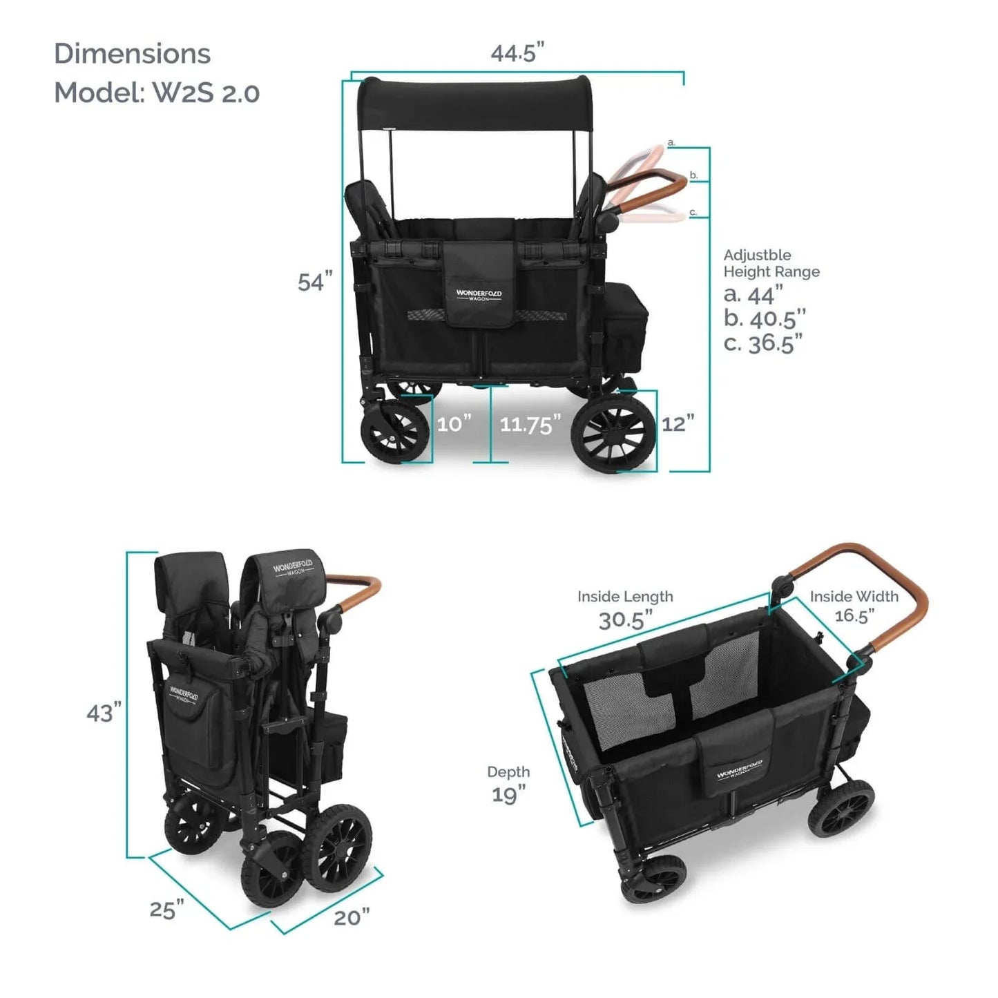 Wonderfold W2 Luxe Double Wagon - Volcanic Black