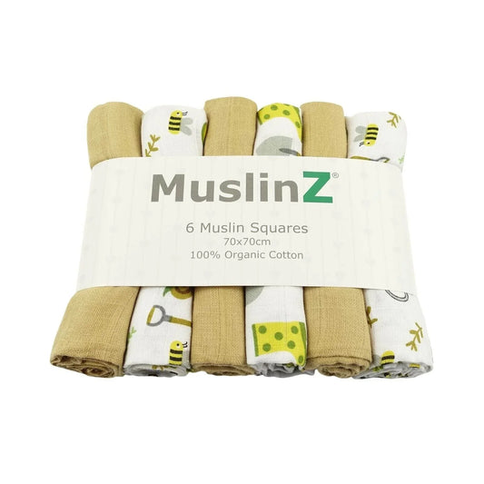 MuslinZ 6 Pack Organic Cotton Muslin Squares 70x70cm - Garden