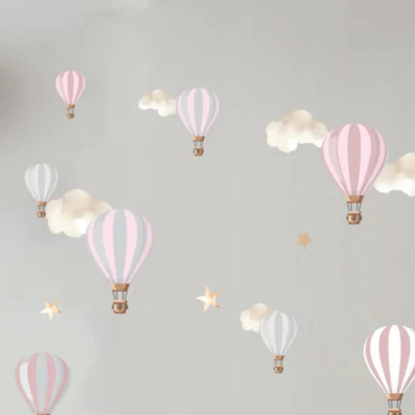 Live Vida Hot Air Balloons Wall Stickers A4 - Pink & Grey