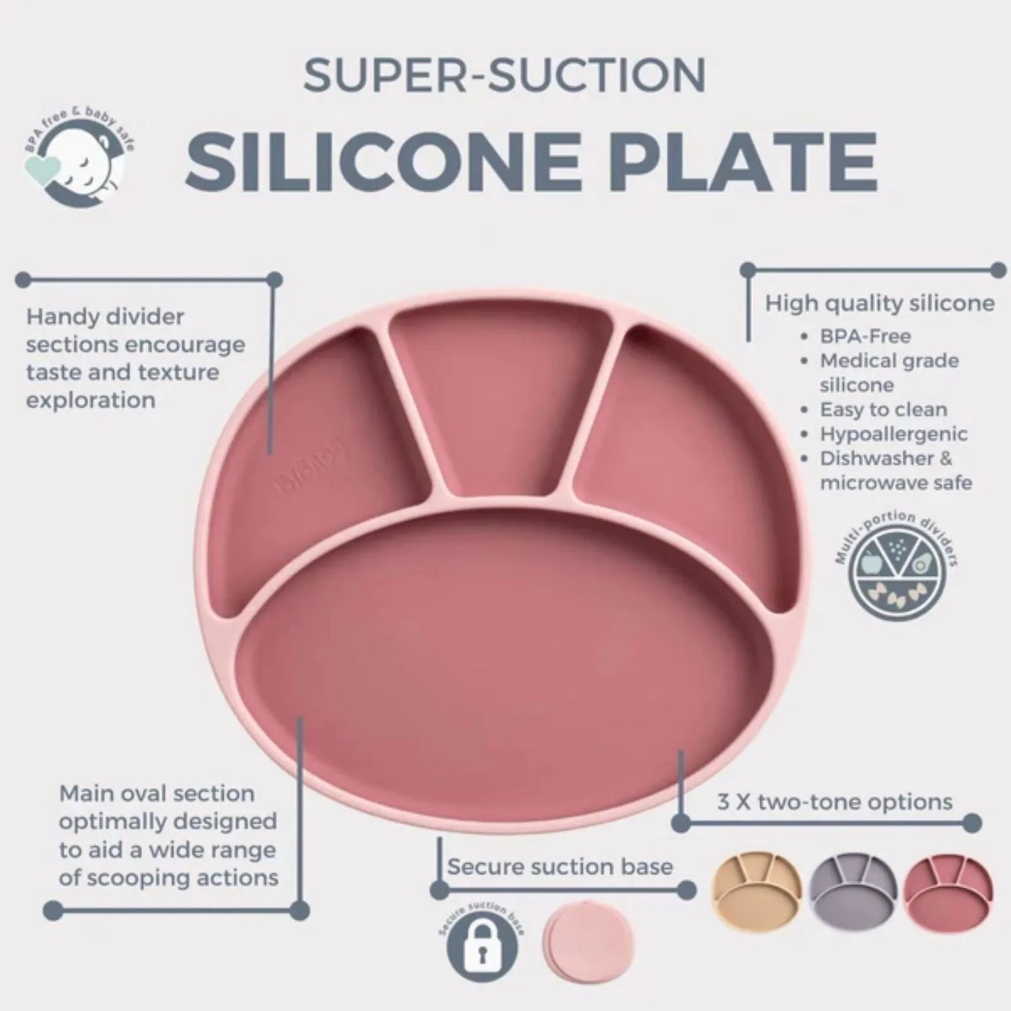 Bibado Silicone Suction Divider Plate - Blush