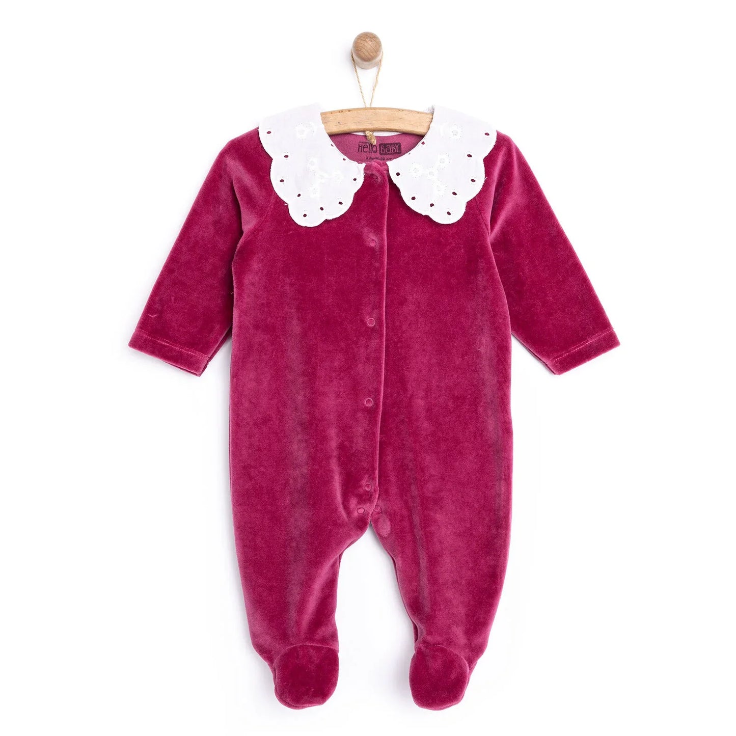 HelloBaby Newborn Unisex Embroidered Velvet Jumpsuit - Fuchsia