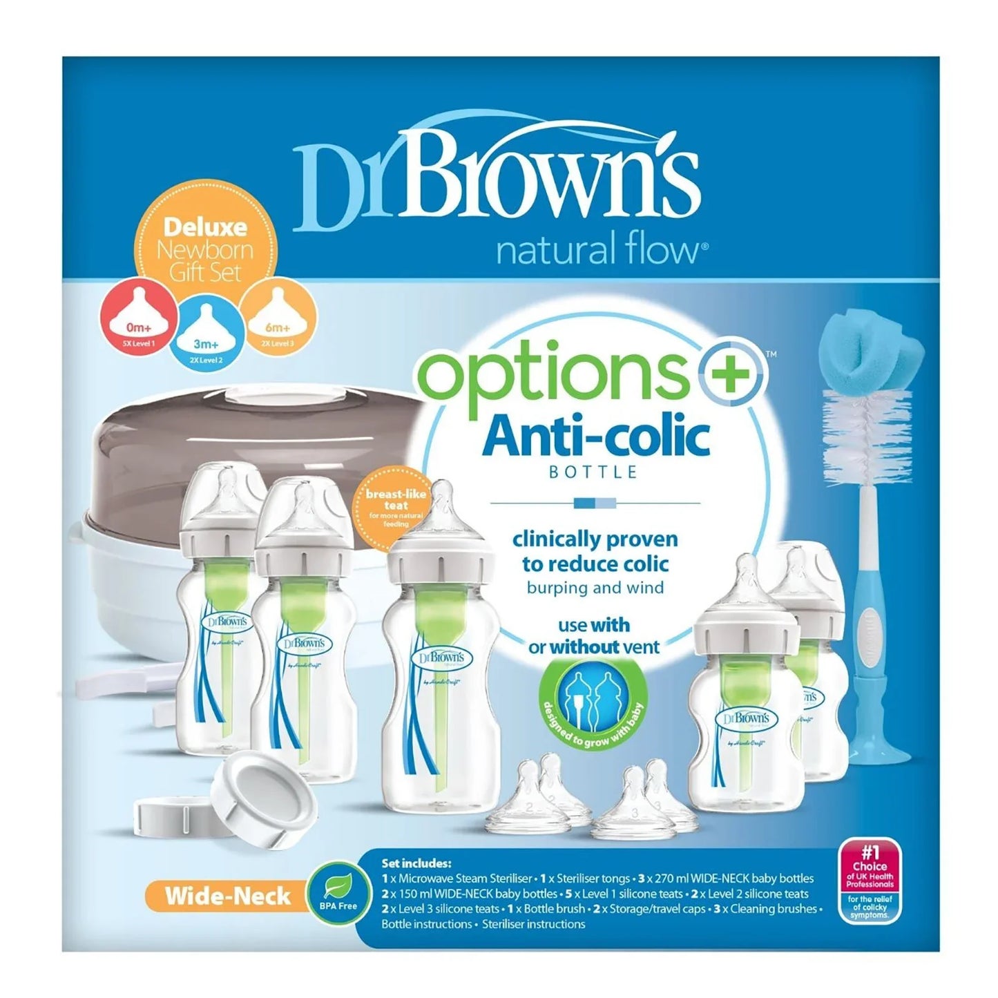 Dr. Brown's Options+ Anti-Colic Baby Bottle Wide Neck Newborn Gift Starter Set