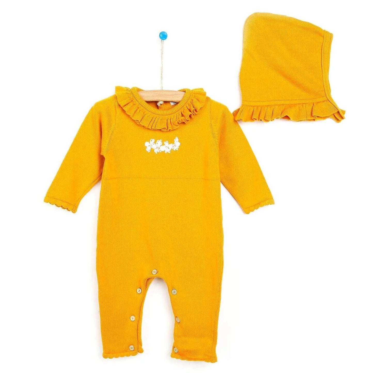 HelloBaby Newborn Knit Ruffled Jumpsuit - Mustard