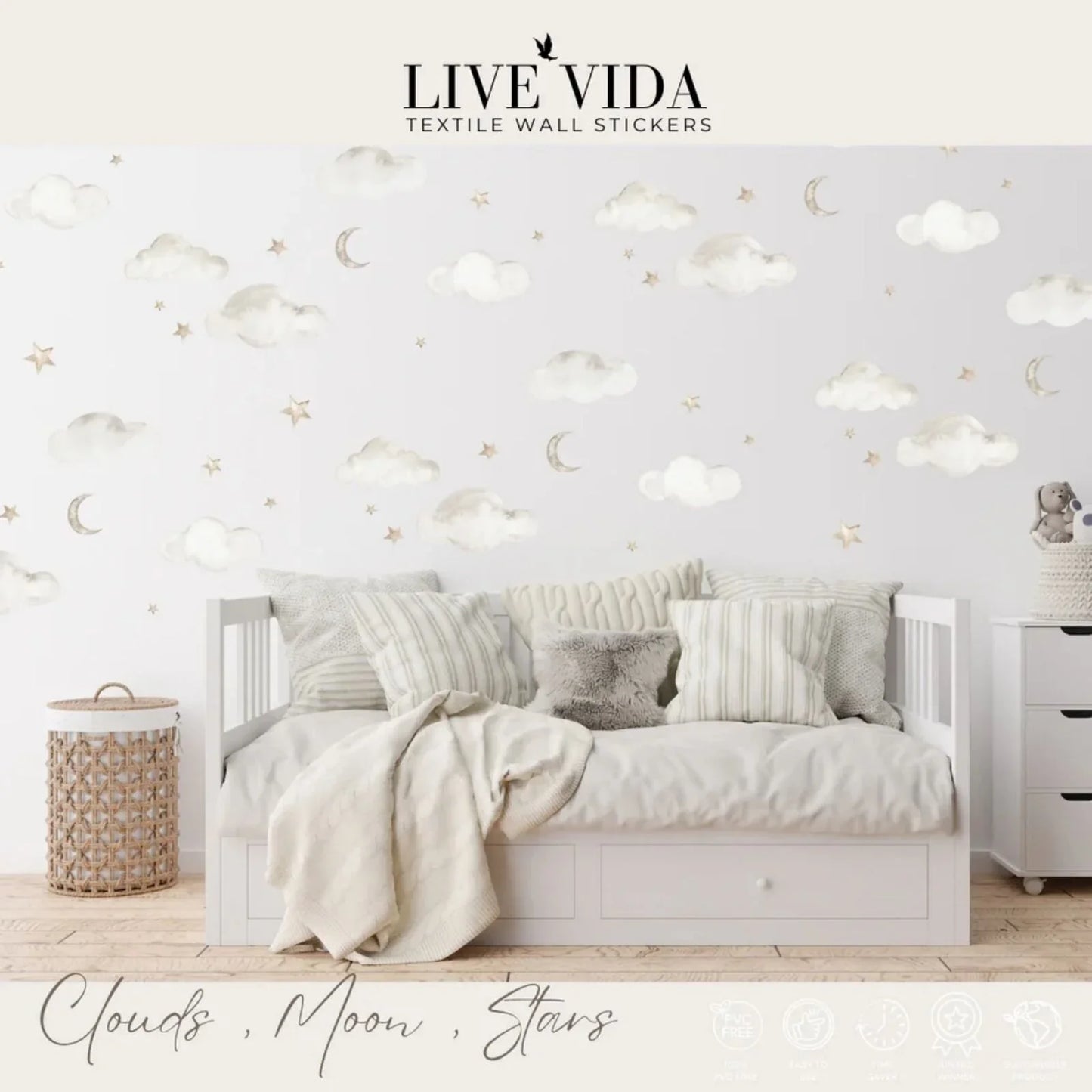 Live Vida Wall Stickers Cloud & Moon & Stars A4