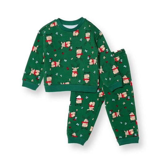 HelloBaby Christmas Baby Boy Snow Party Ejogging Set - Green Printed
