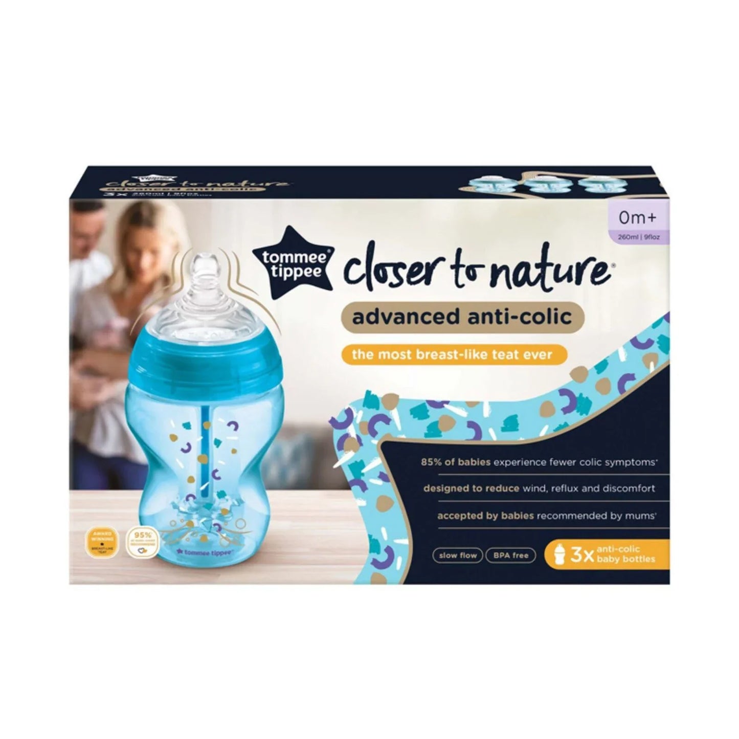 Tommee Tippee Advanced Anti-Colic Bottle Sky 260ml Pack of 3