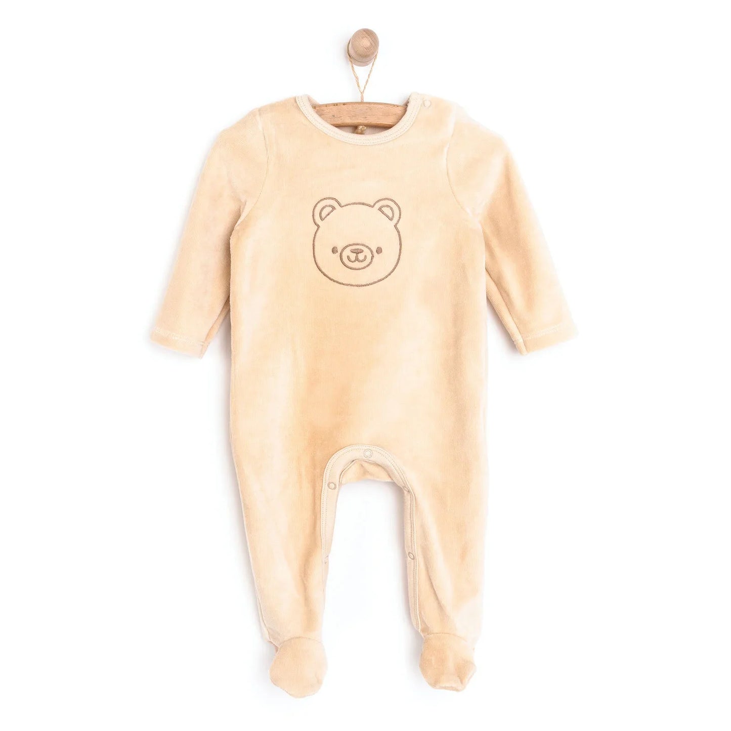 HelloBaby Newborn Boy Embroidered Velvet - Light Brown