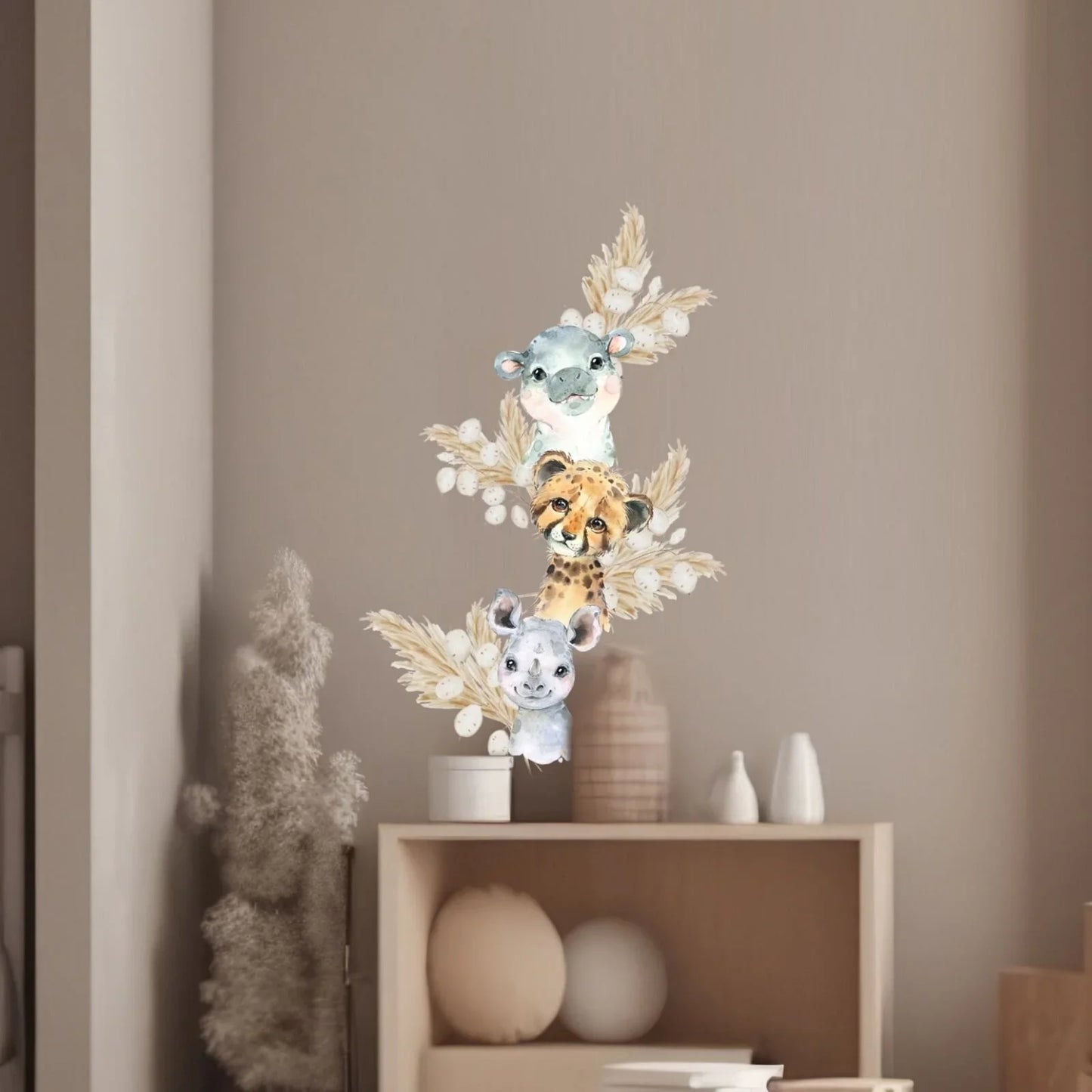 Live Vida Baby Safari Wall Sticker Hippo & Cheetah & Rhino 3 pcs