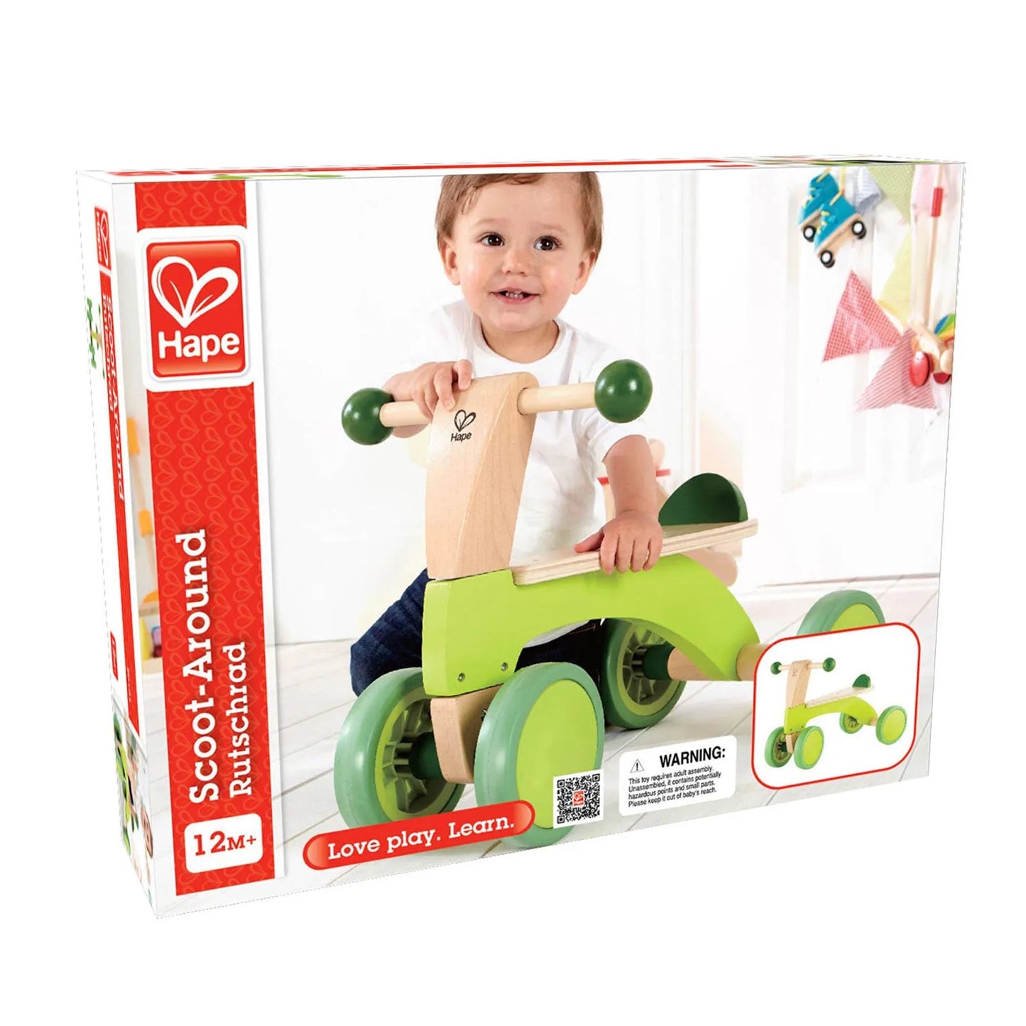 Hape Scoot-Around Kids Wooden Ride On - Green