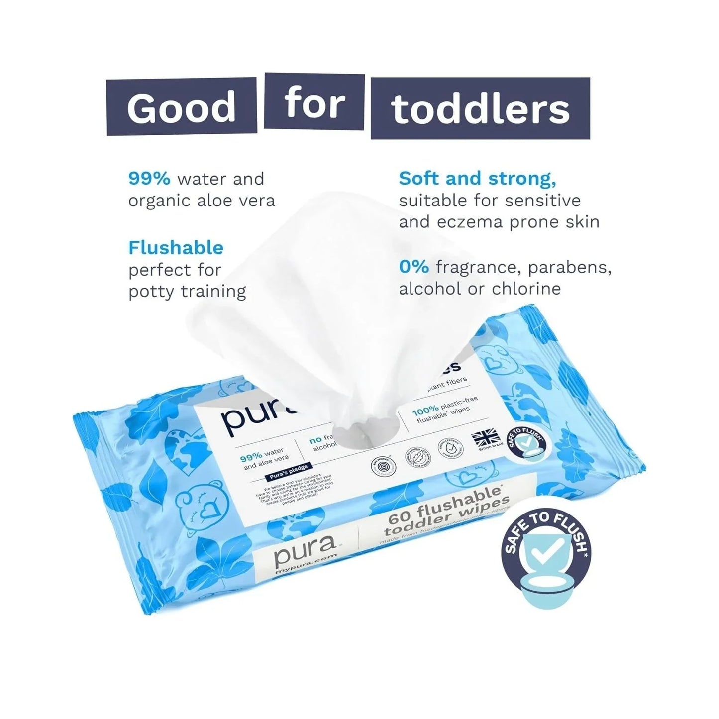 Pura Baby Wipes Flushable 3x60 pcs