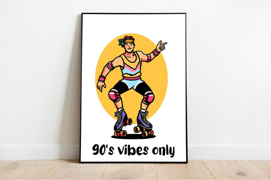 90s Vibes Only – Retro Roller Skater Art Print - mezetto KEOLIX KEOLIX