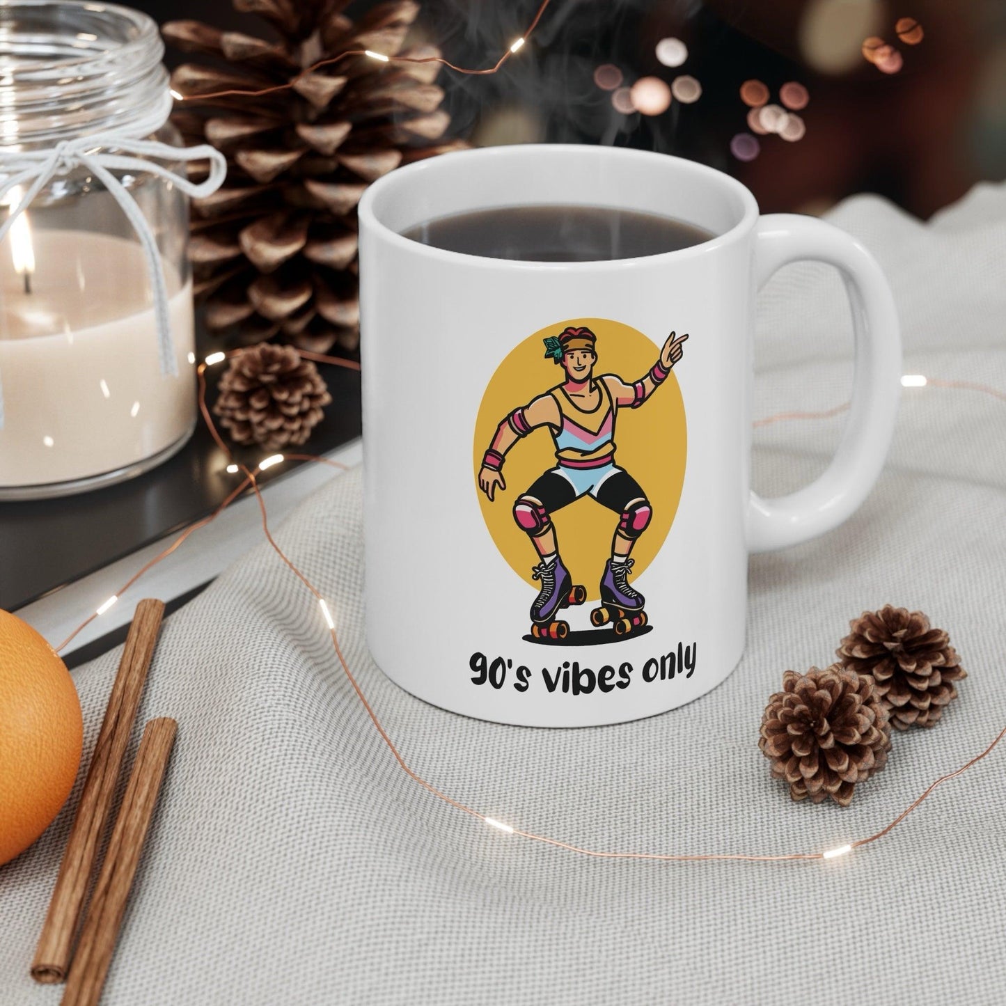 “90s Vibes Only” – Retro Roller Skater Ceramic Mug - mezetto KEOLIX KEOLIX